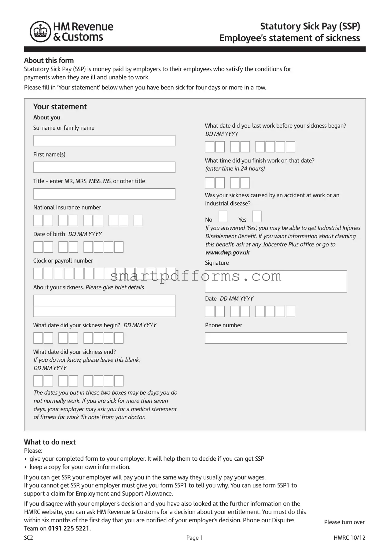 Blank Ssp PDF Template