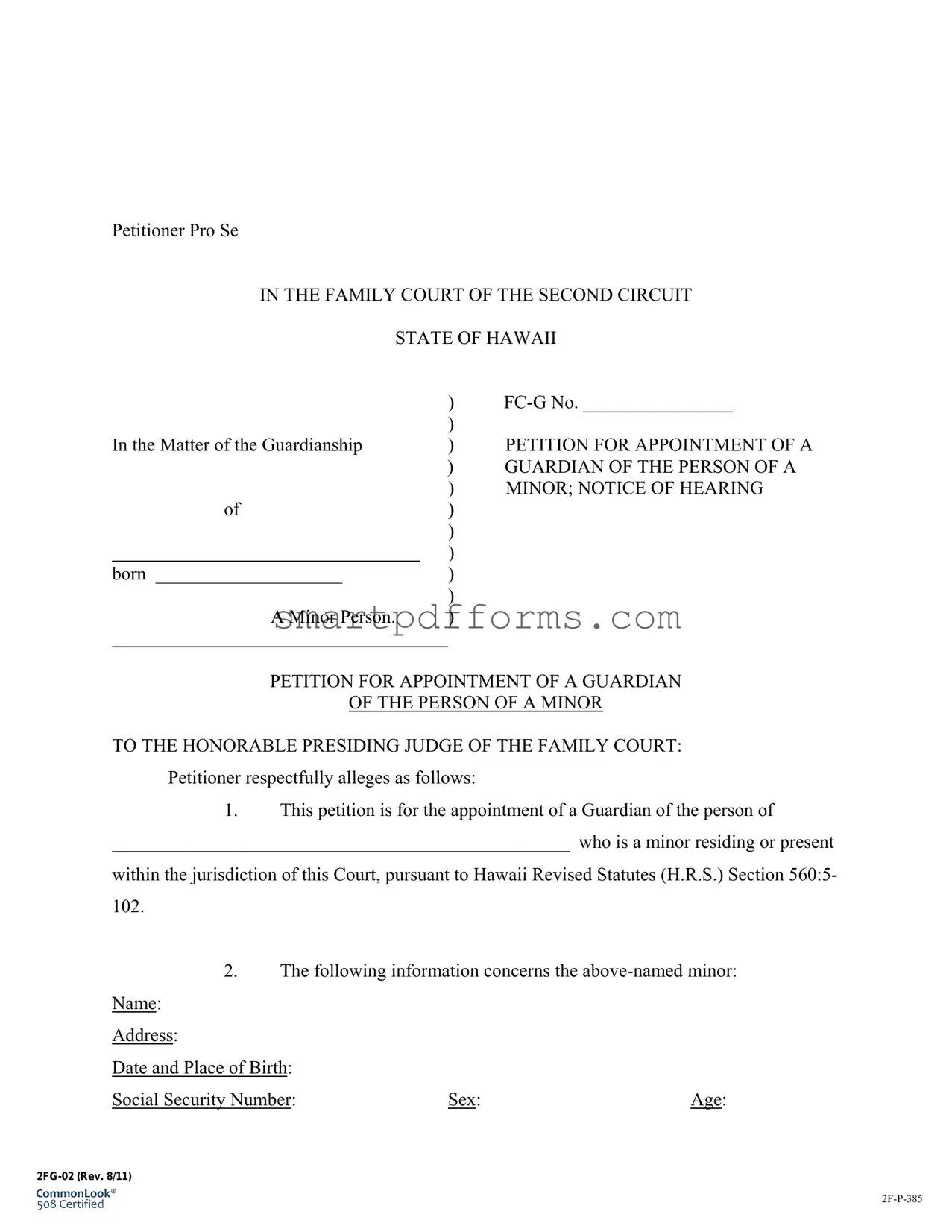 Blank State Hawaii Guardianship PDF Template