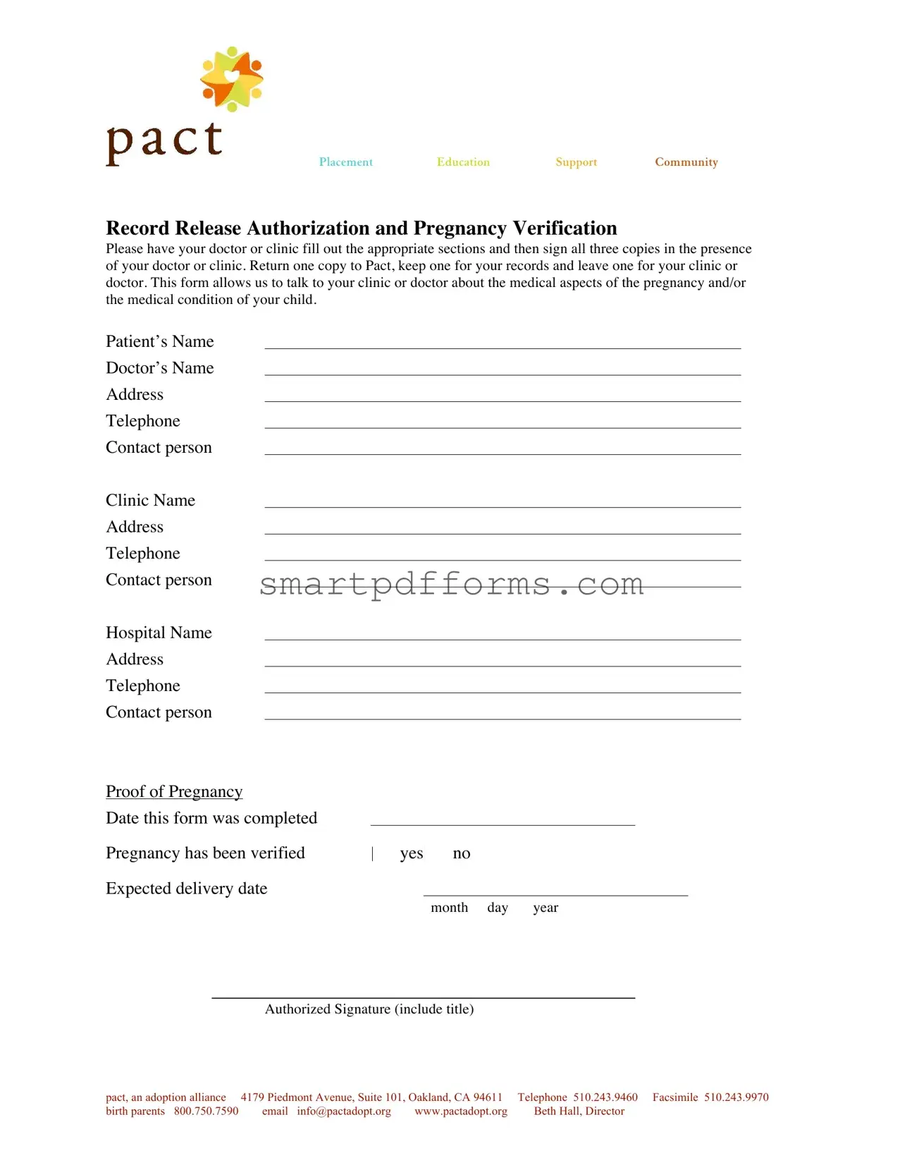 Blank State Of Ca Pregnancy Verification PDF Template
