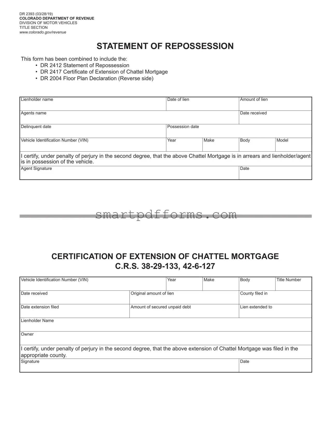 Blank Statement Of Repossession PDF Template