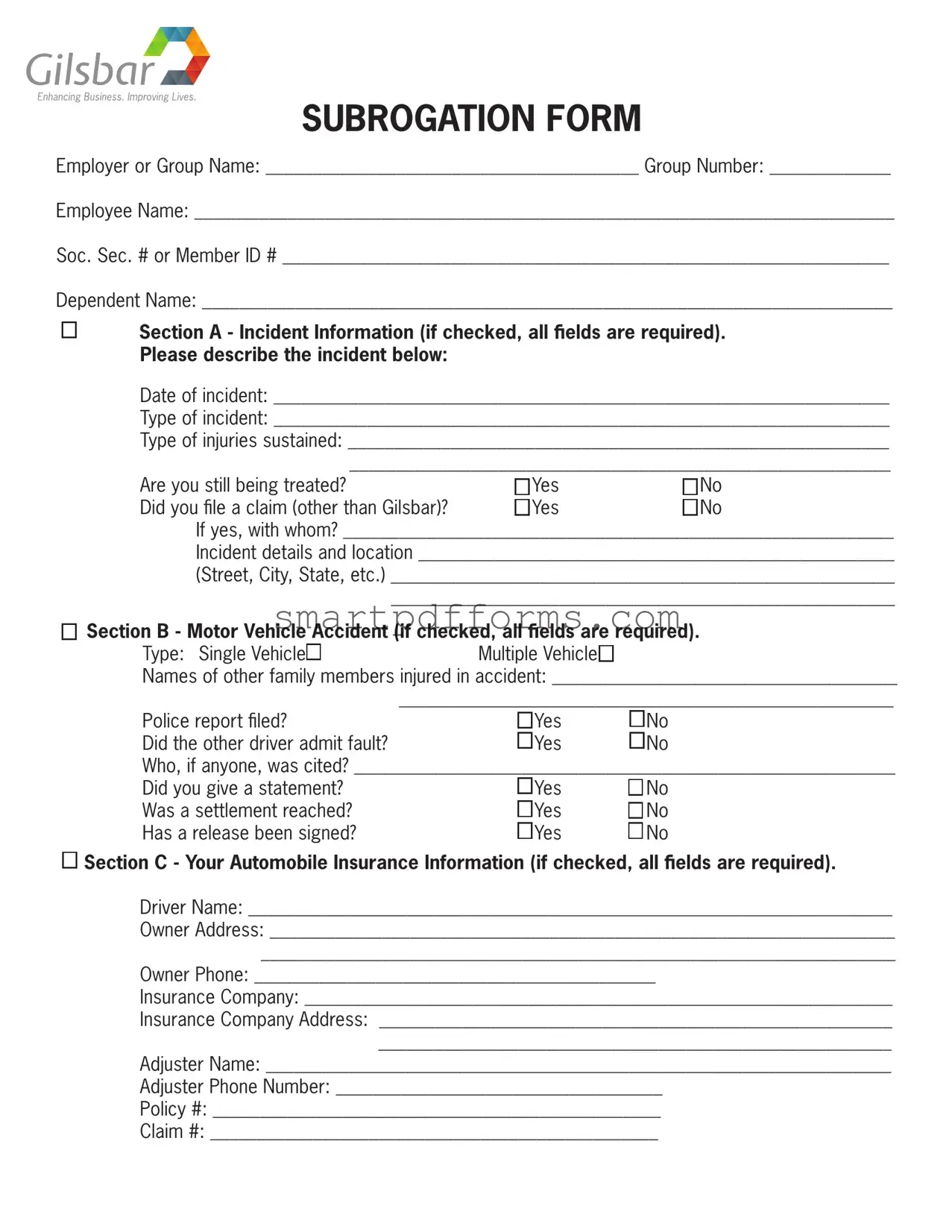 Blank Subrogation Sample PDF Template