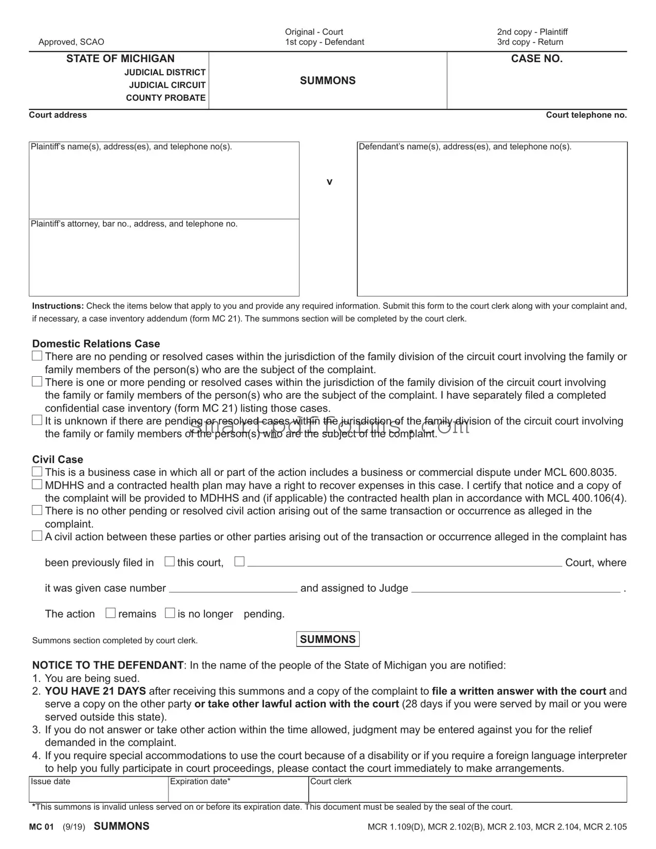 Blank Summons And Complaint PDF Template