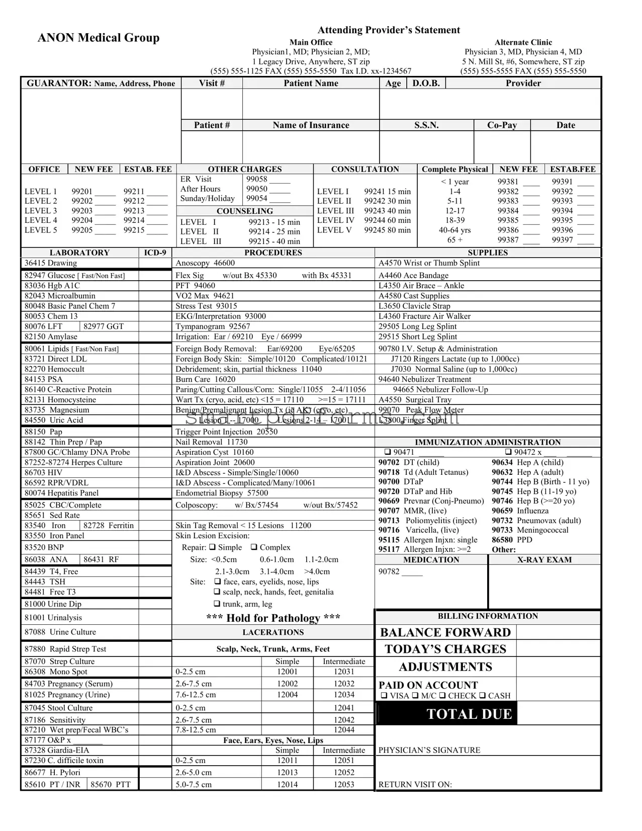 Blank Superbill For Mental Health PDF Template