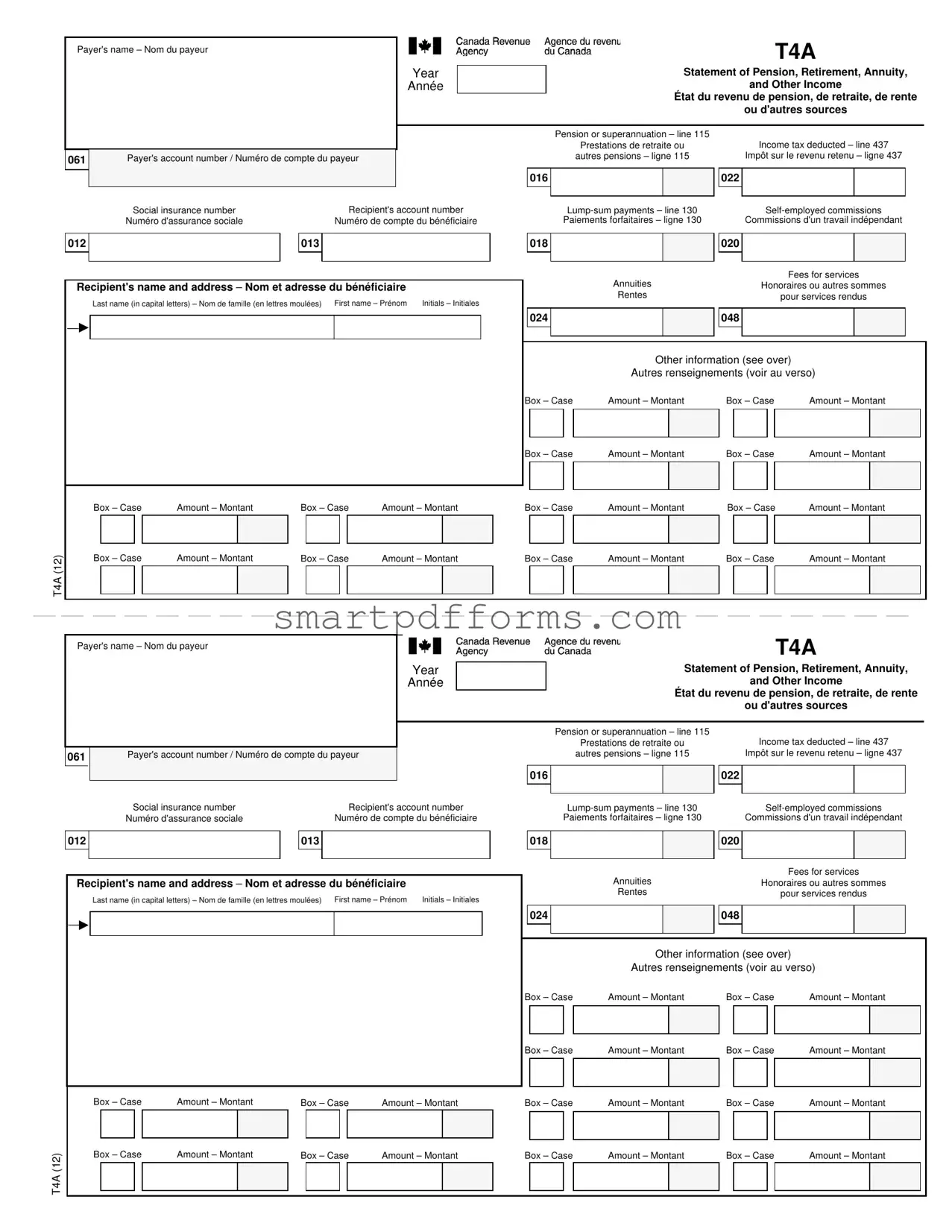 Blank T4A PDF Template