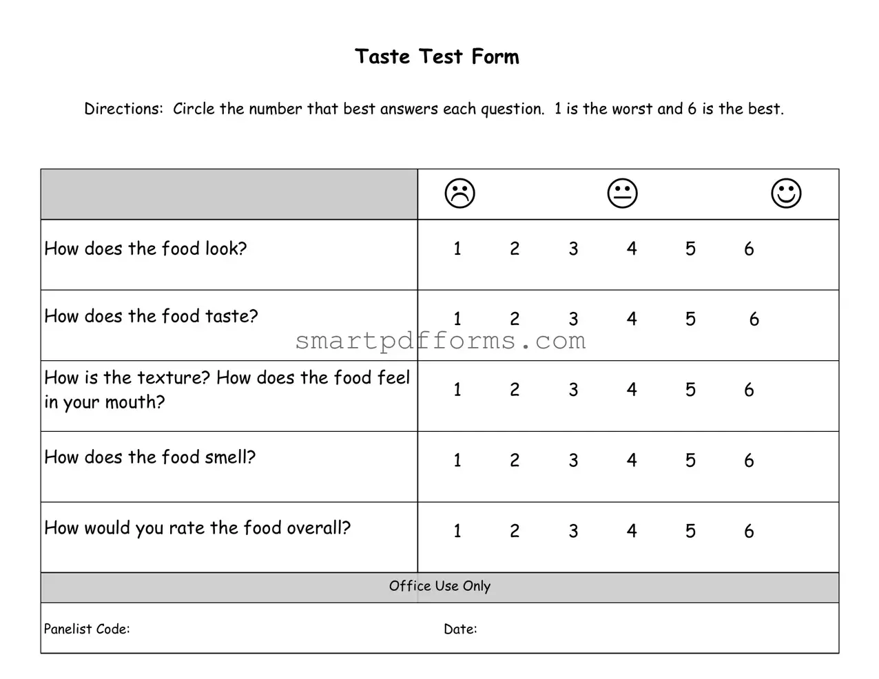Blank Taste Test PDF Template
