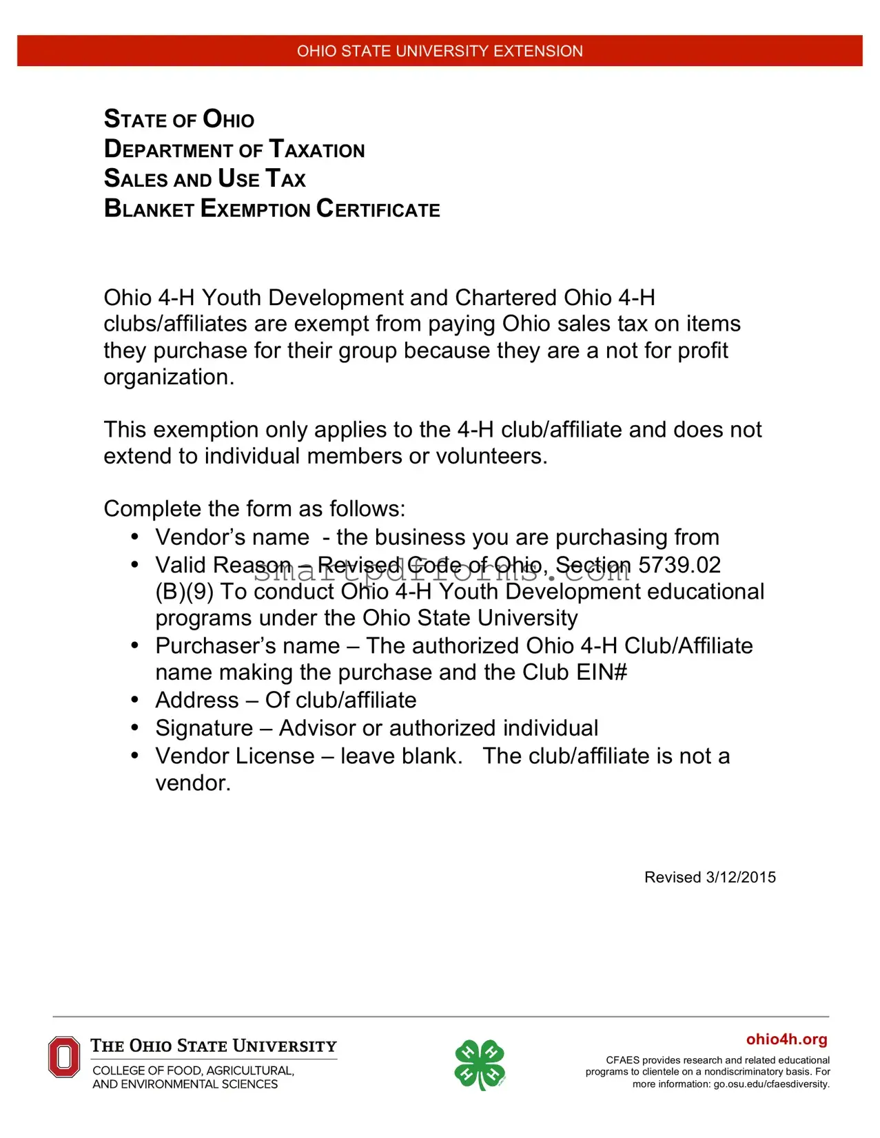 Blank Tax Exempt Ohio PDF Template