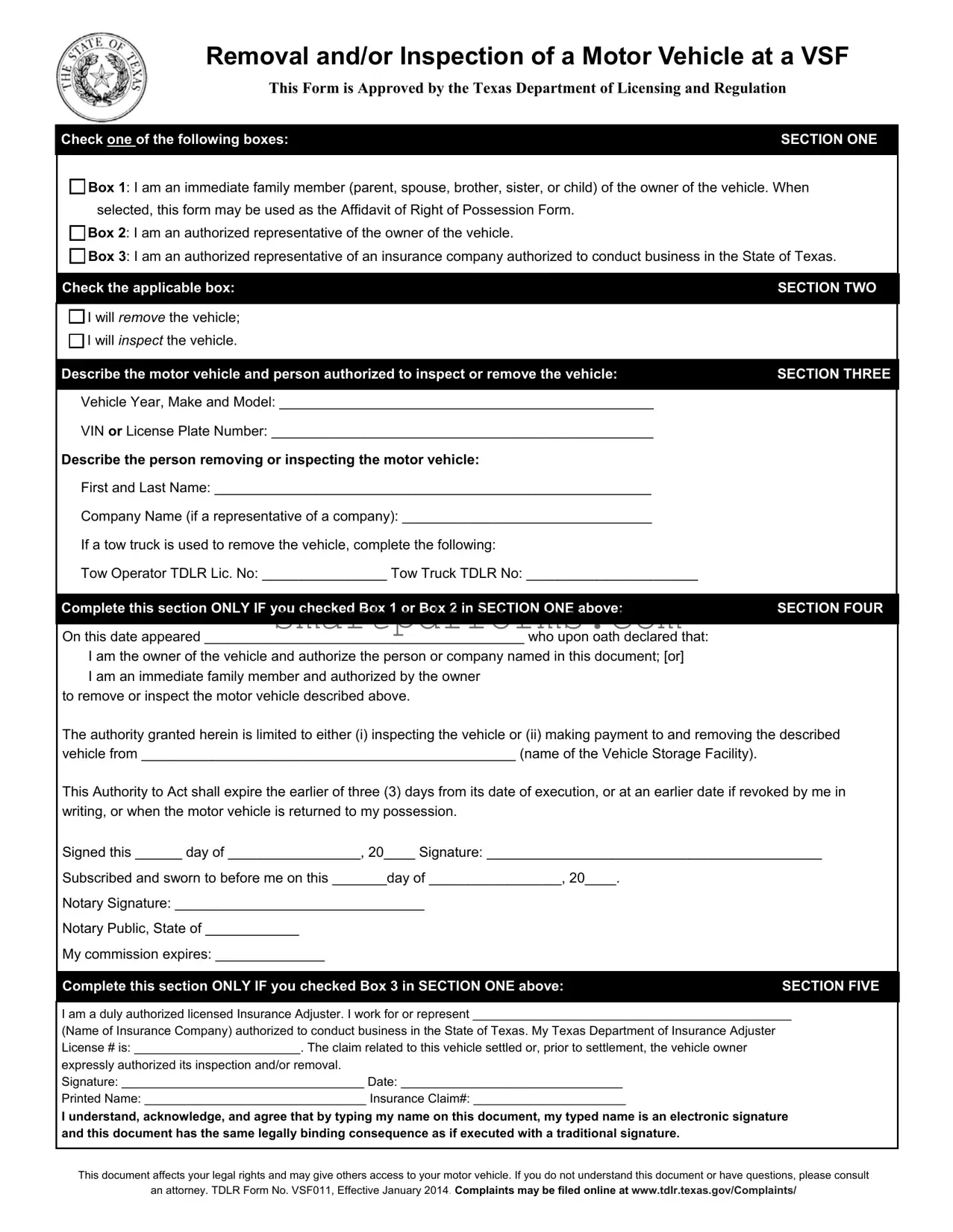 Blank Tdlr Vsf011 PDF Template