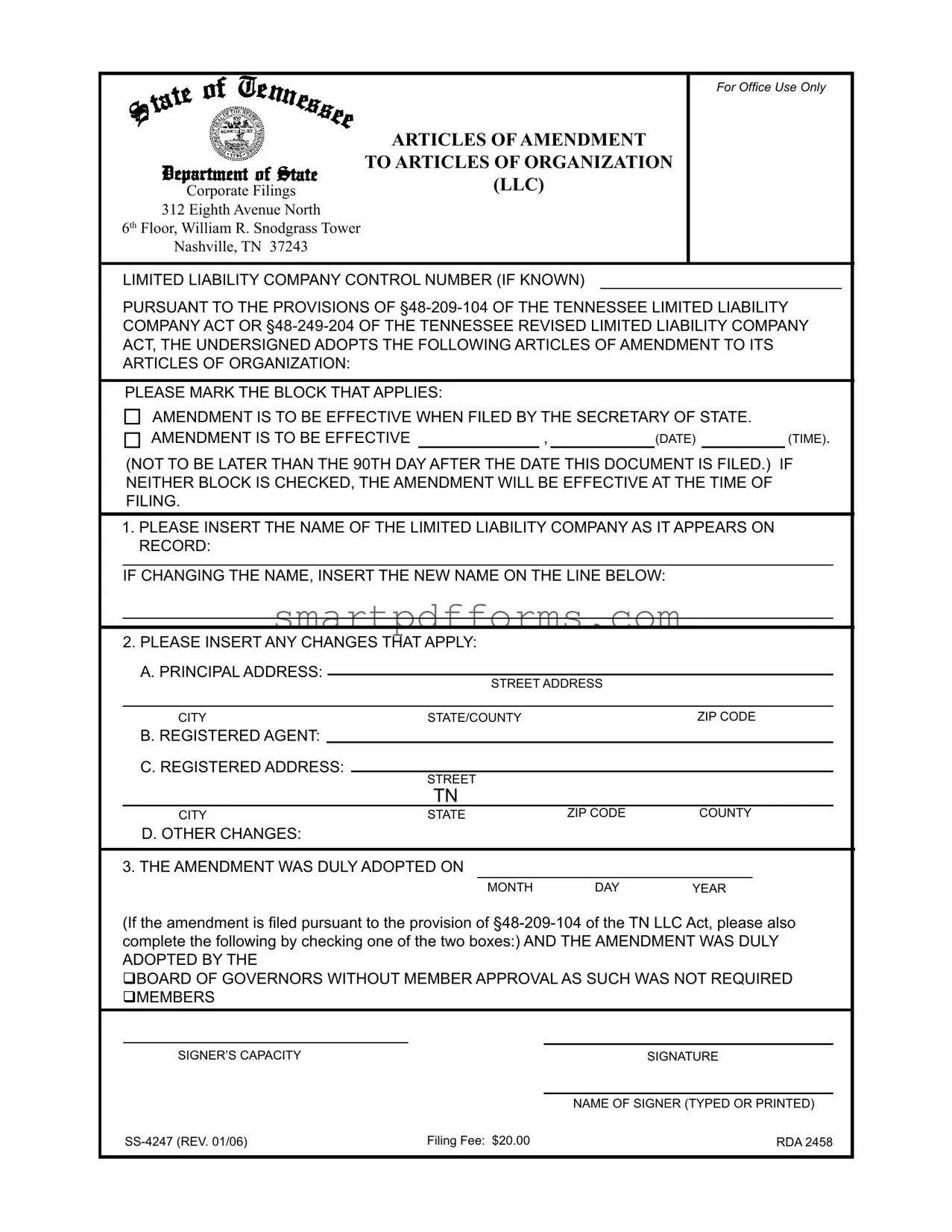 Blank Tennessee Ss 4247 PDF Template