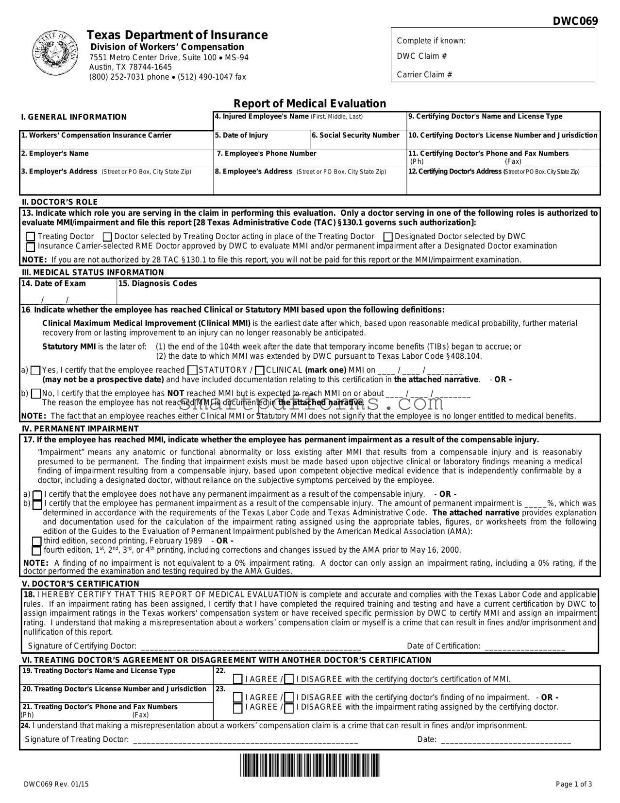 Blank Texas Dwc069 PDF Template
