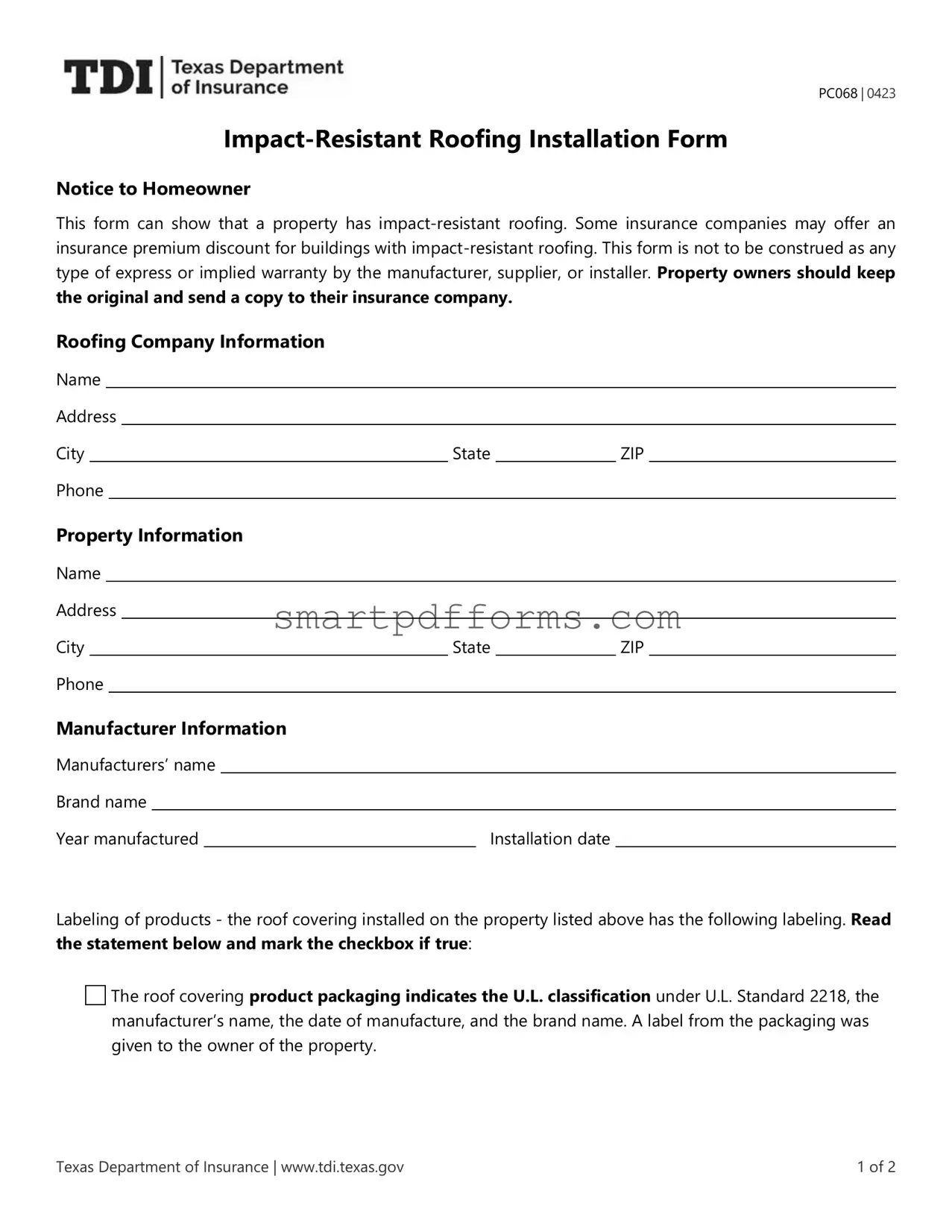 Blank Texas Pc068 PDF Template