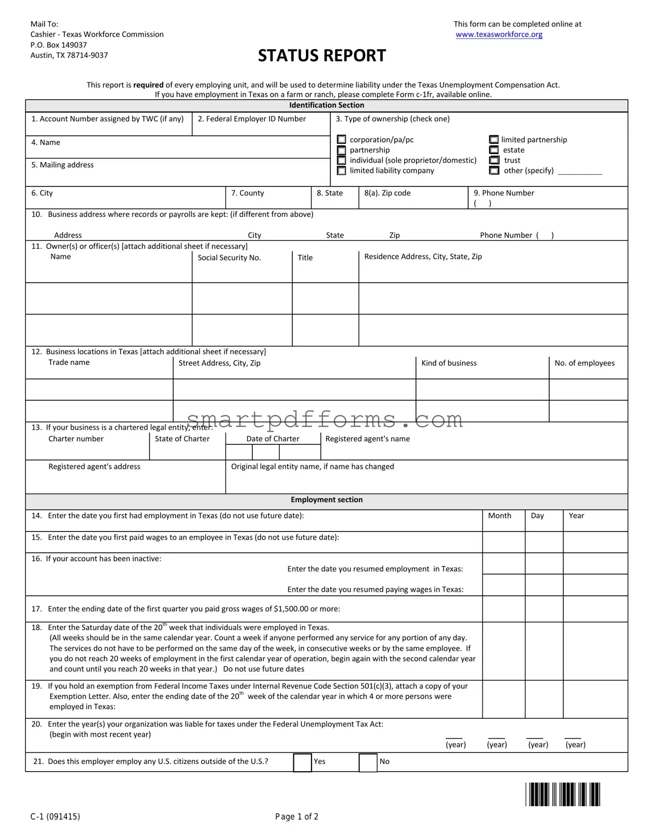 Blank Texas Workforce Commission Report PDF Template