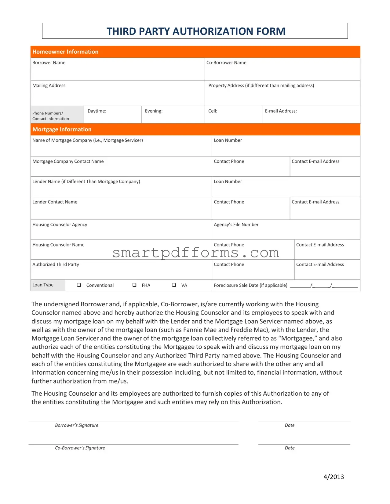 Blank Third Party Authorization PDF Template