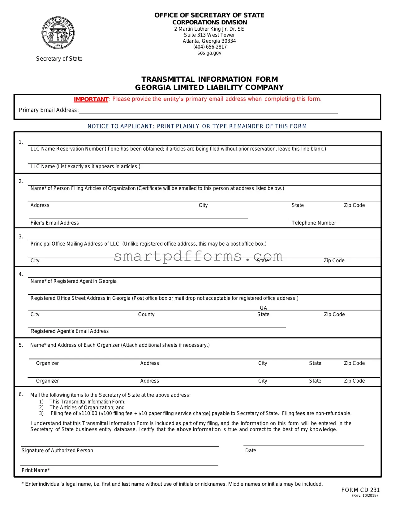 Blank Transmittal 231 PDF Template