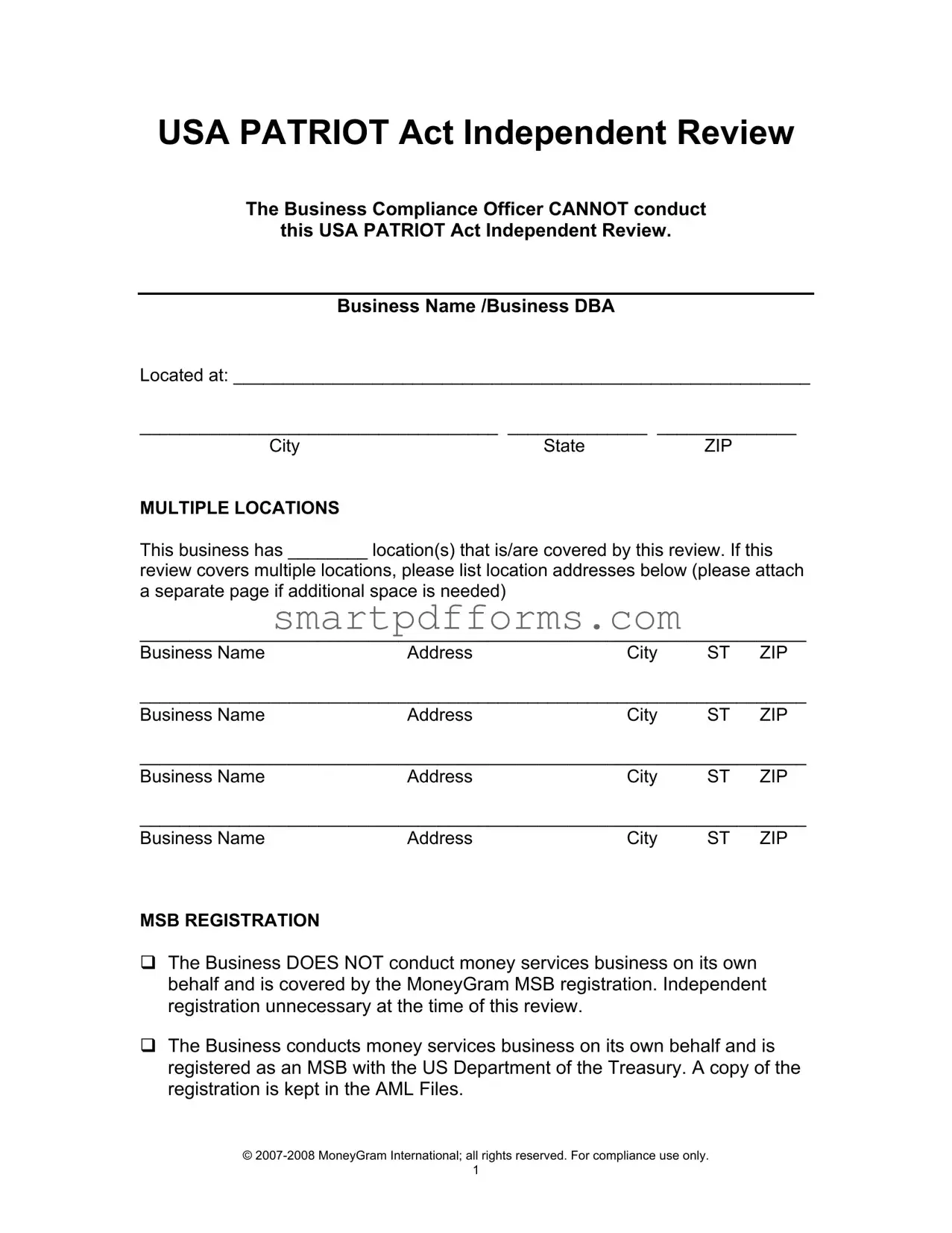 Blank Usa Patriot Independent PDF Template