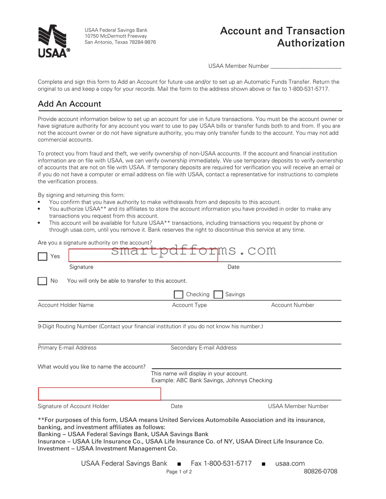Blank Usaa Transfer PDF Template