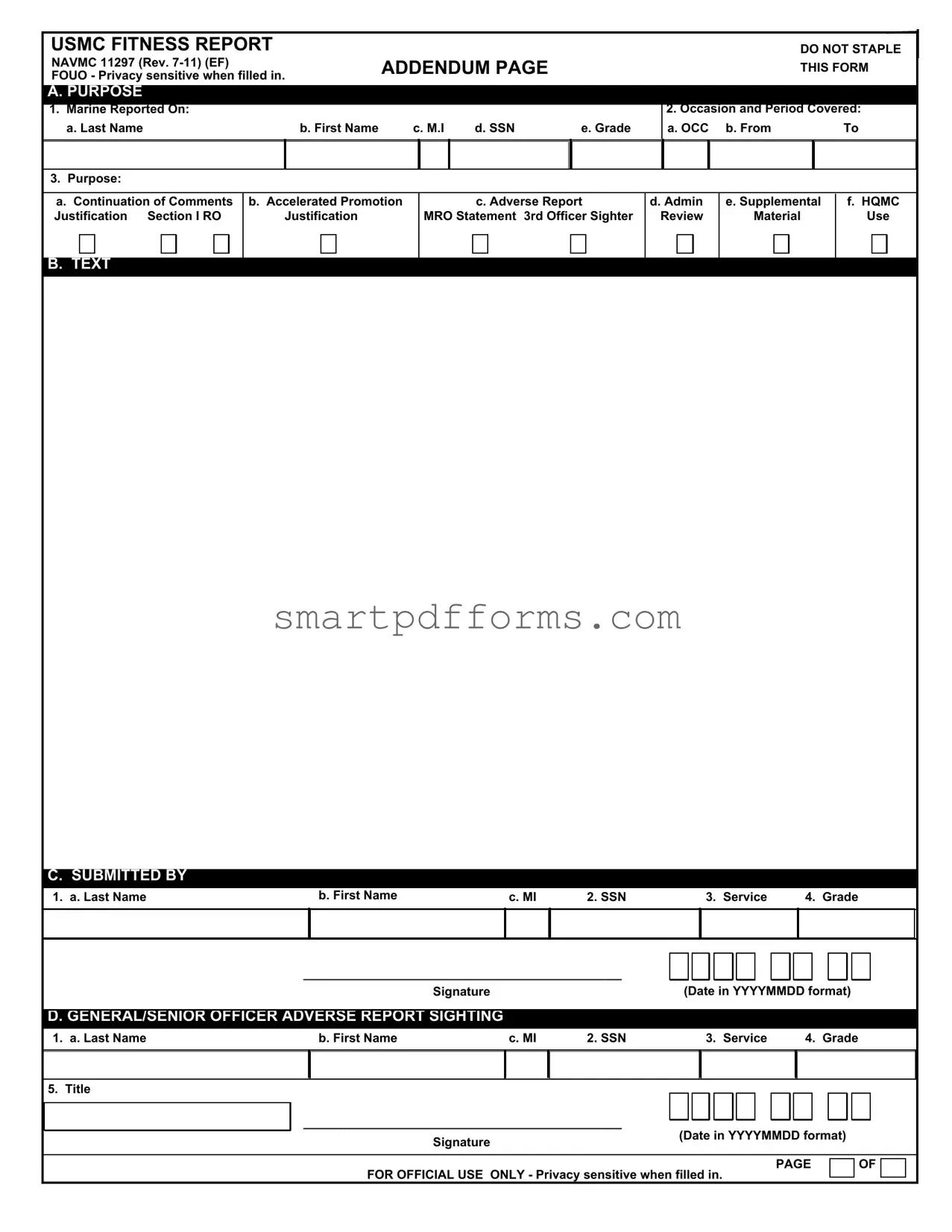 Blank Usmc Fitrep Addendum Page PDF Template