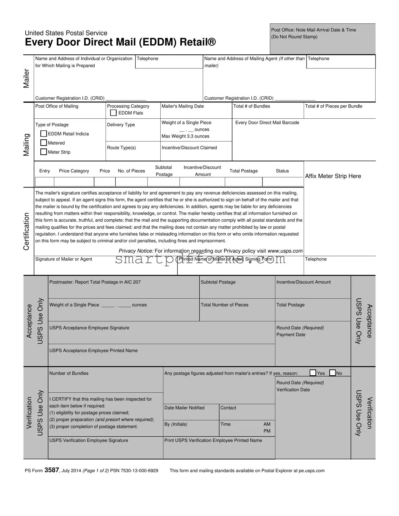 Blank Usps 3587 PDF Template