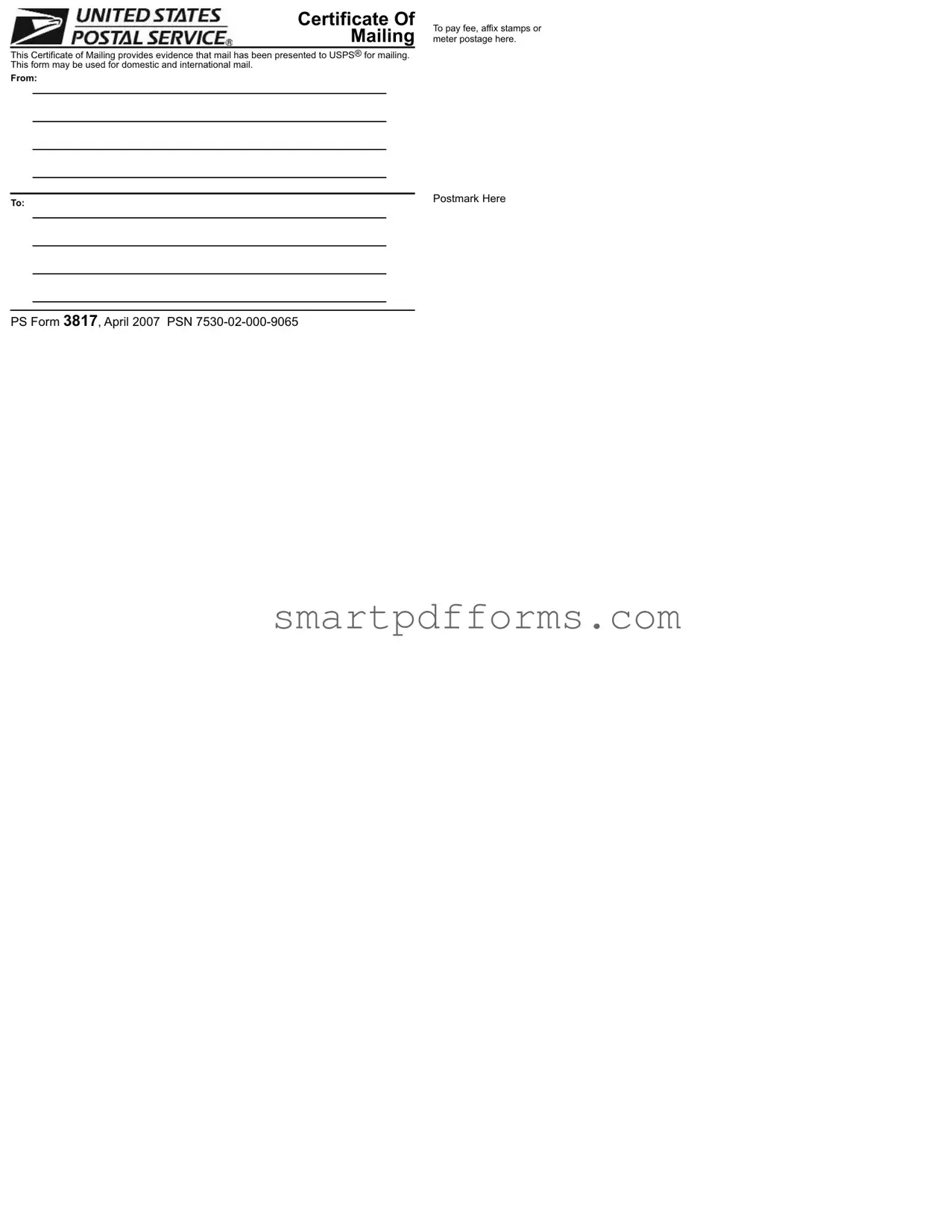 Blank Usps 3817 PDF Template