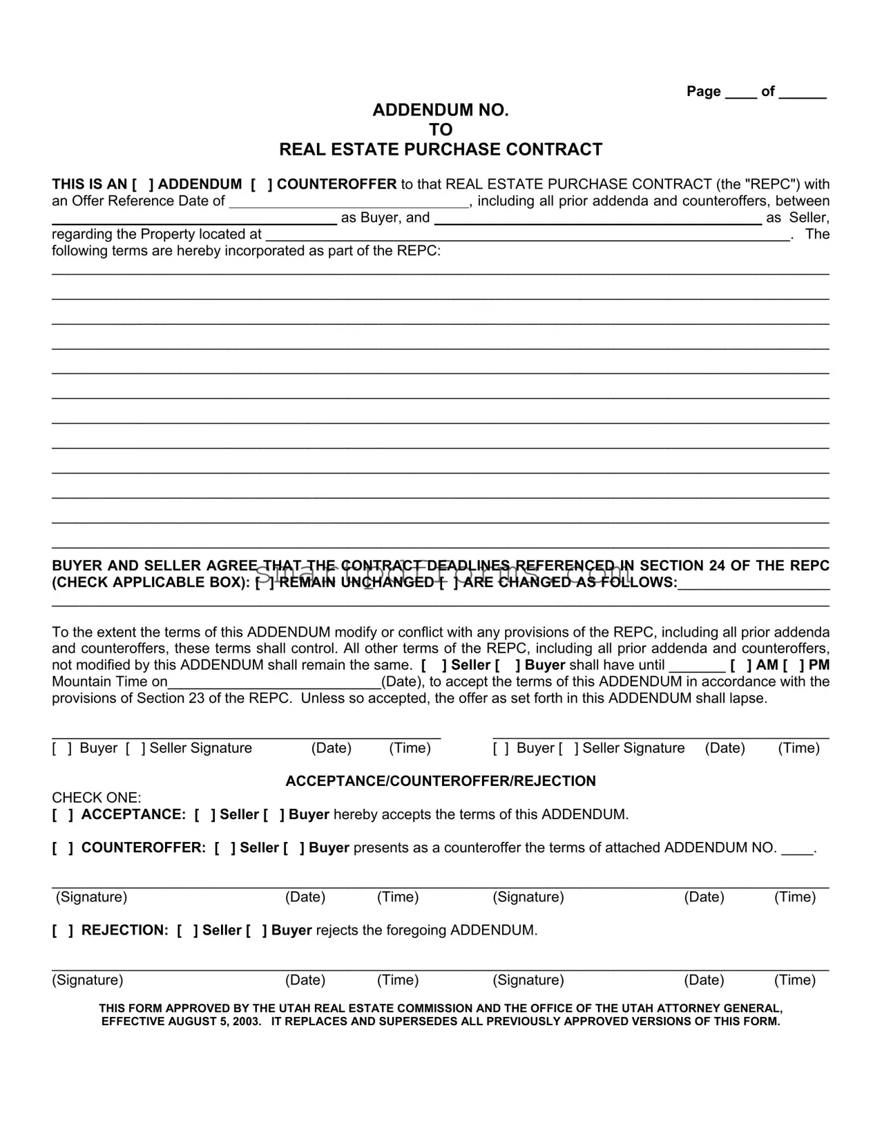 Blank Utah Real Estate PDF Template