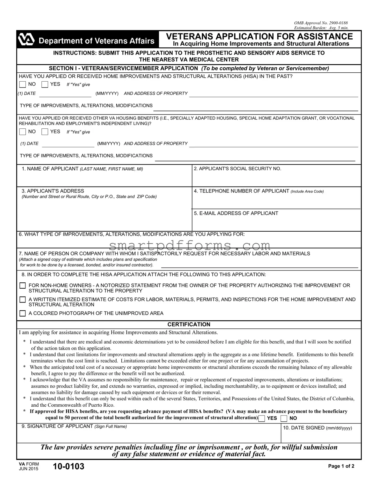 Blank Va 10 0103 PDF Template
