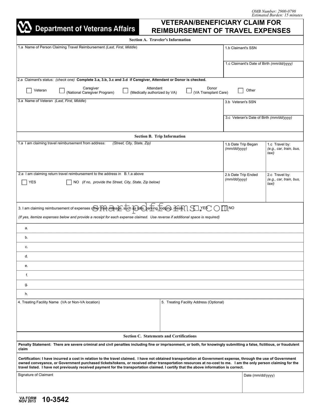 Blank Va 10 3542 PDF Template