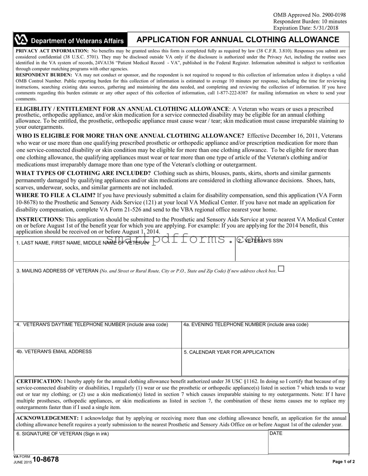 Blank Va 10 8678 PDF Template
