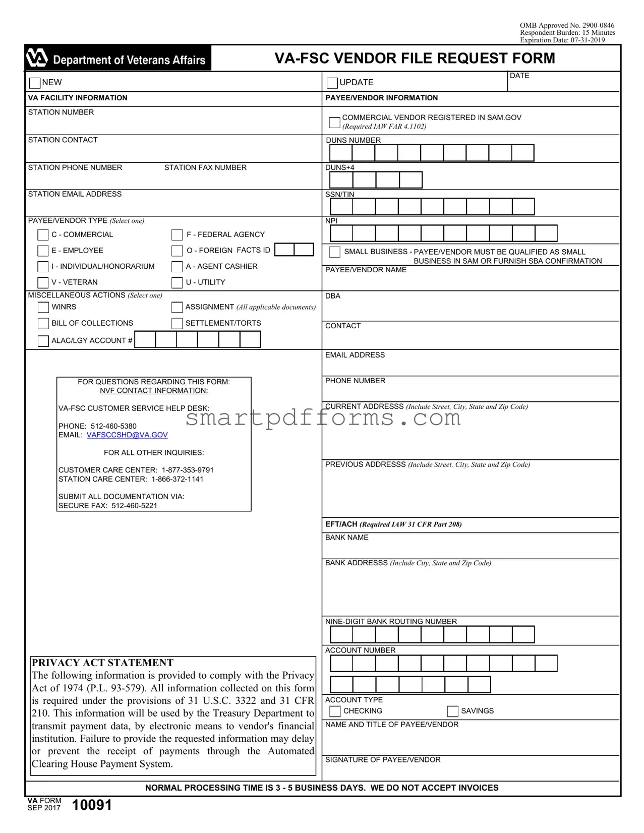 Blank Va 10091 PDF Template