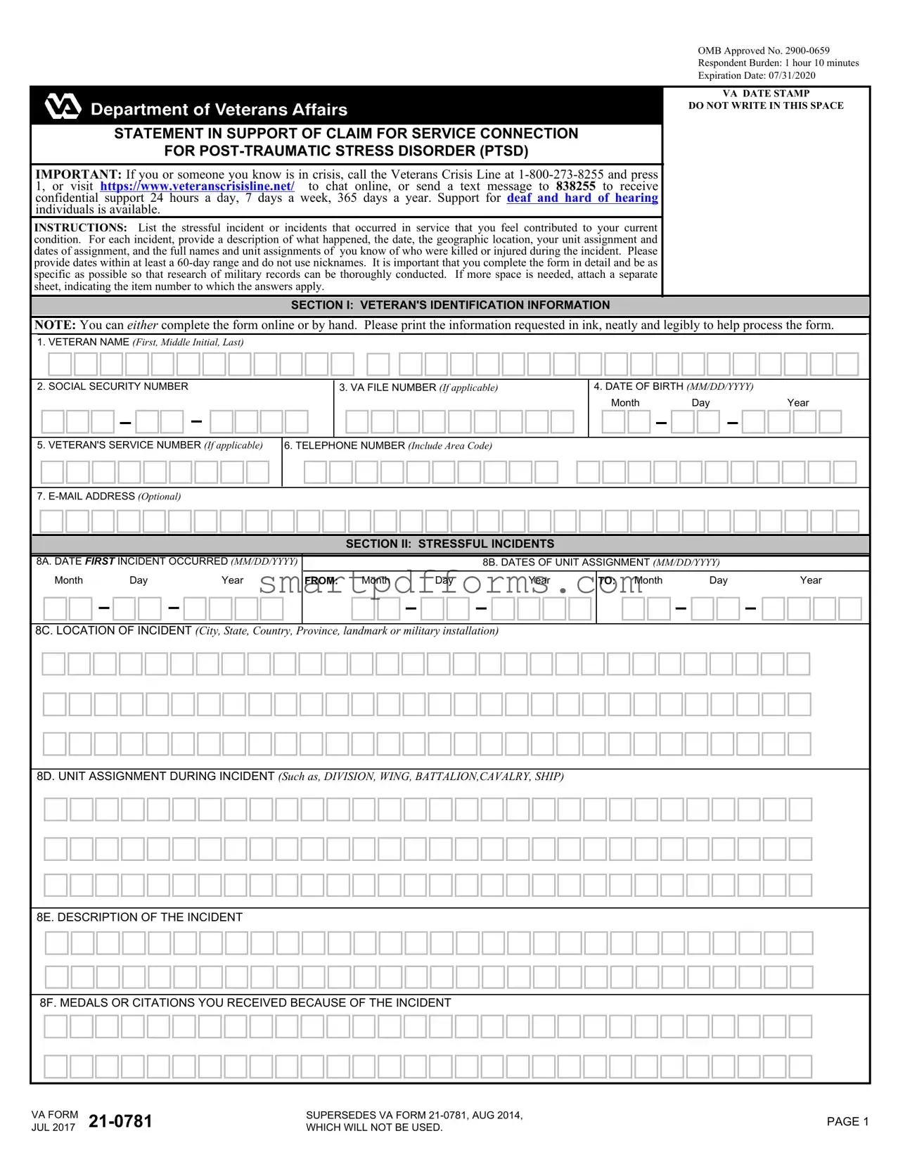 Blank Va 21 0781 PDF Template