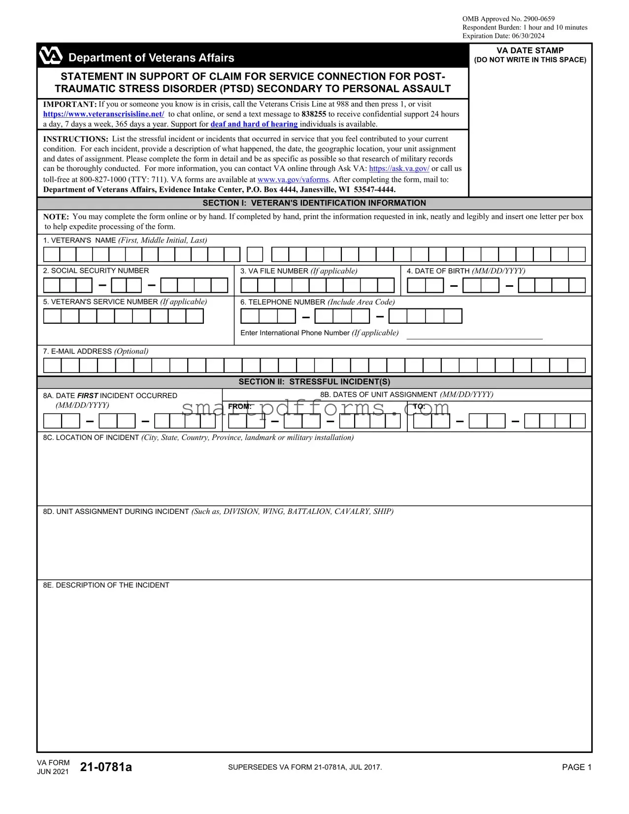 Blank Va 21 0781A PDF Template