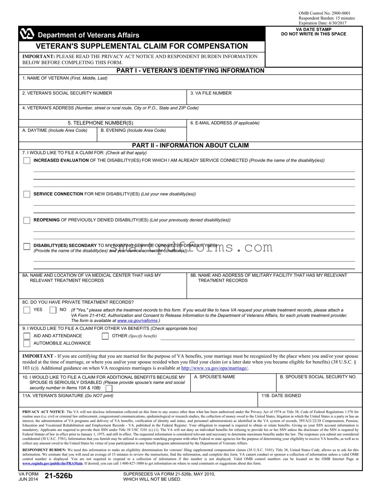 Blank Va 21 526B PDF Template