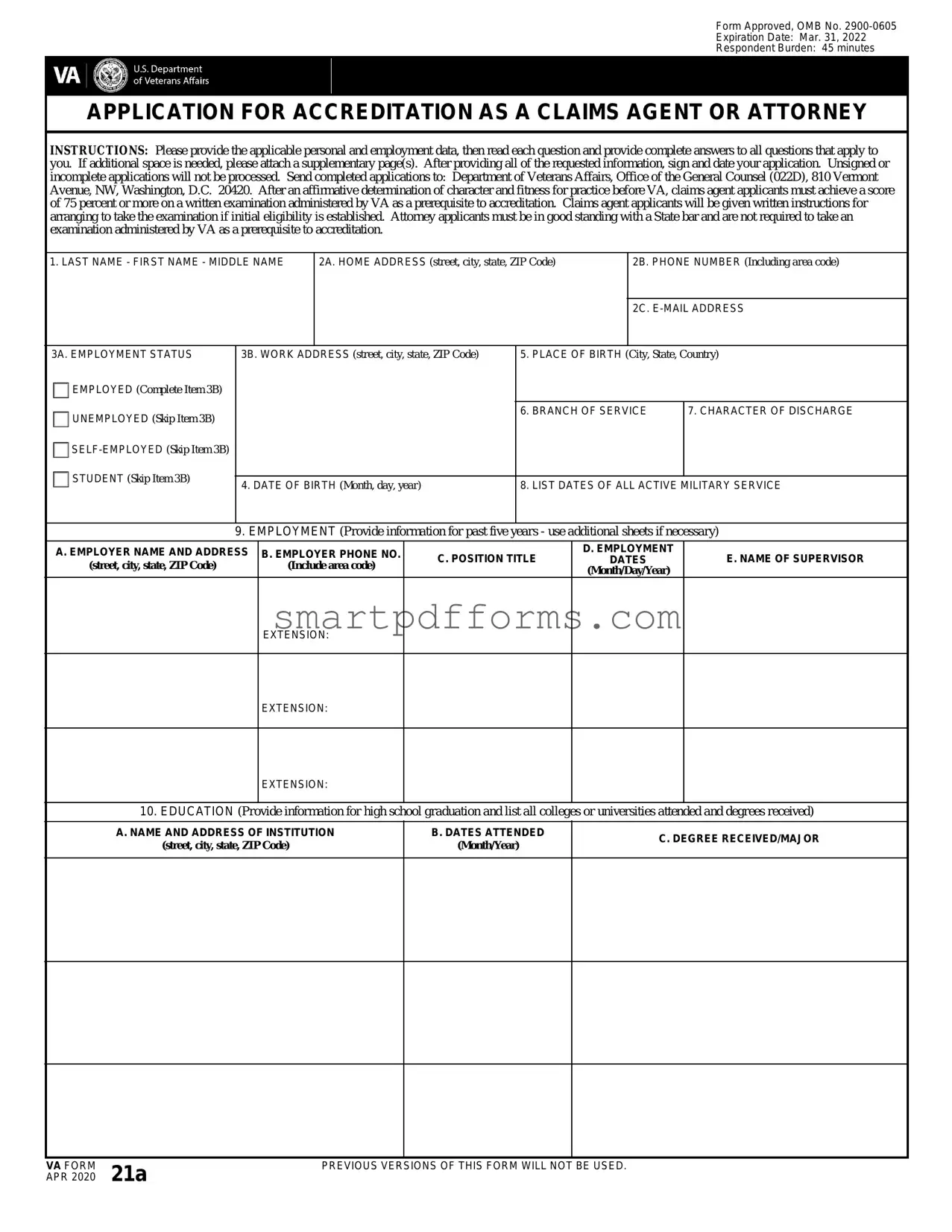 Blank Va 21A PDF Template