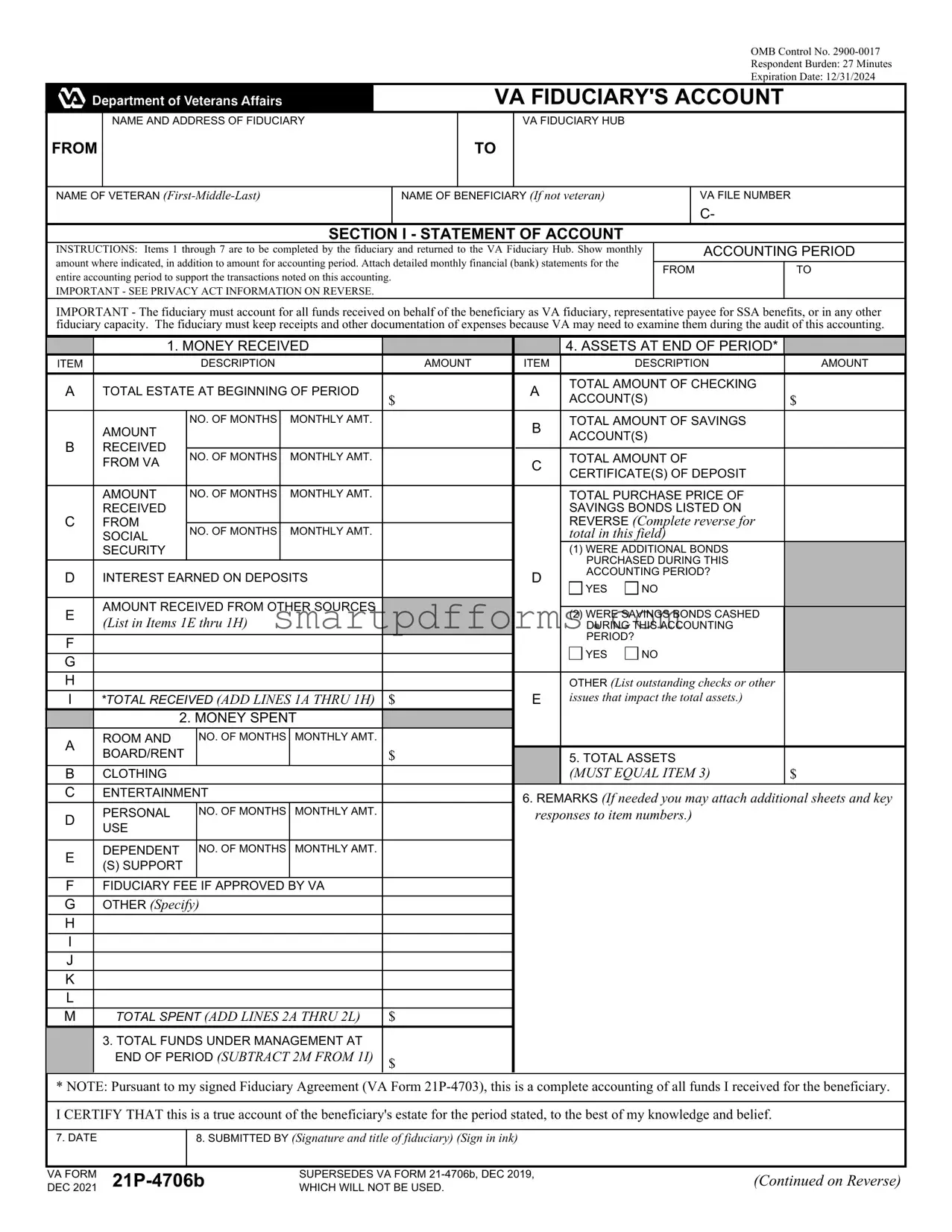 Blank Va 21P 4706B PDF Template