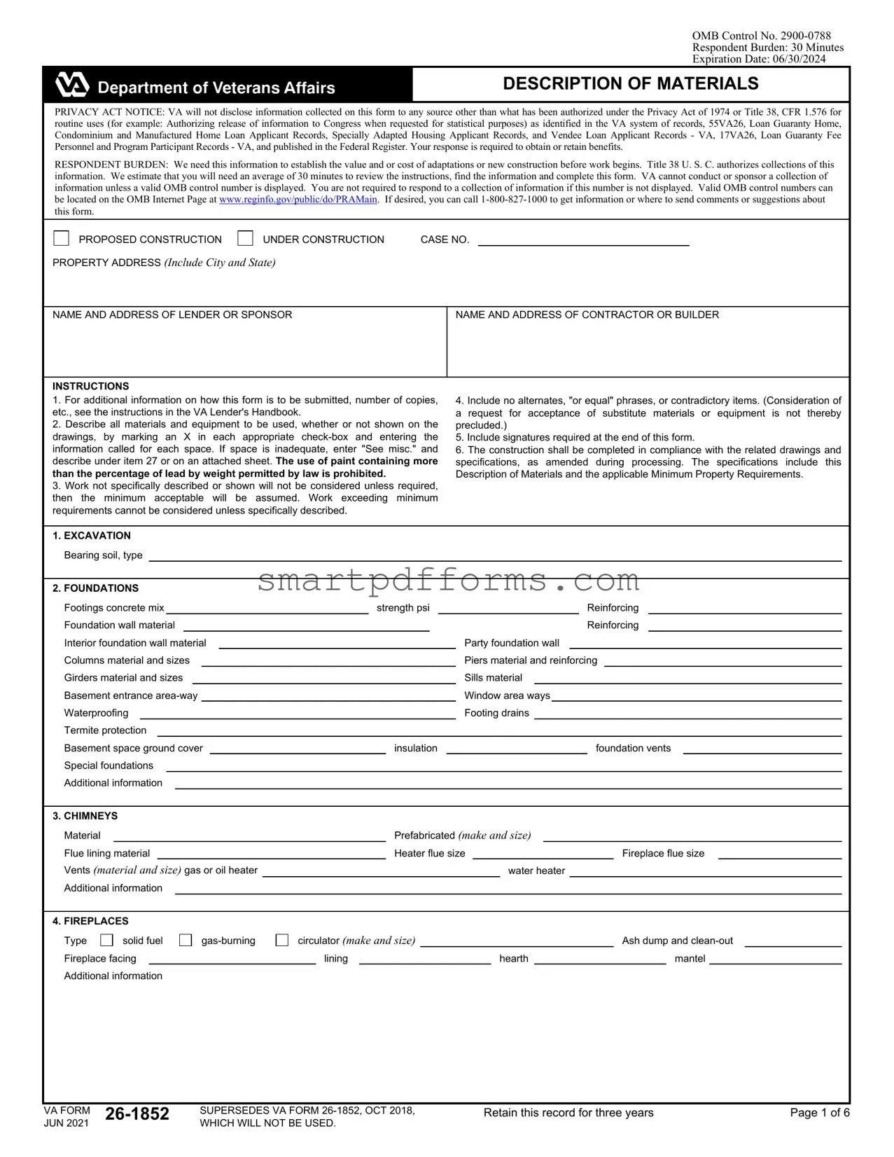 Blank Va 26 1852 PDF Template