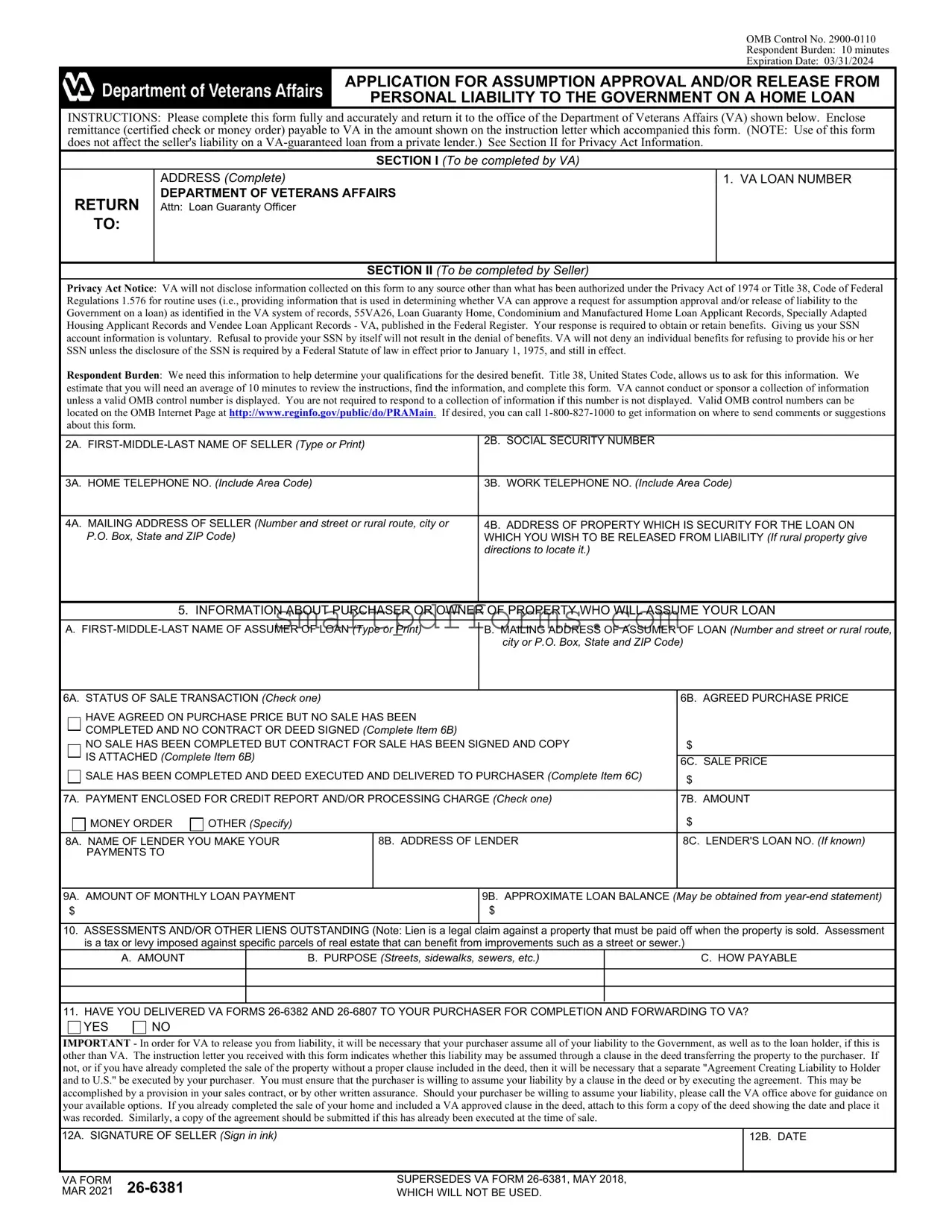 Blank Va 26 6381 PDF Template