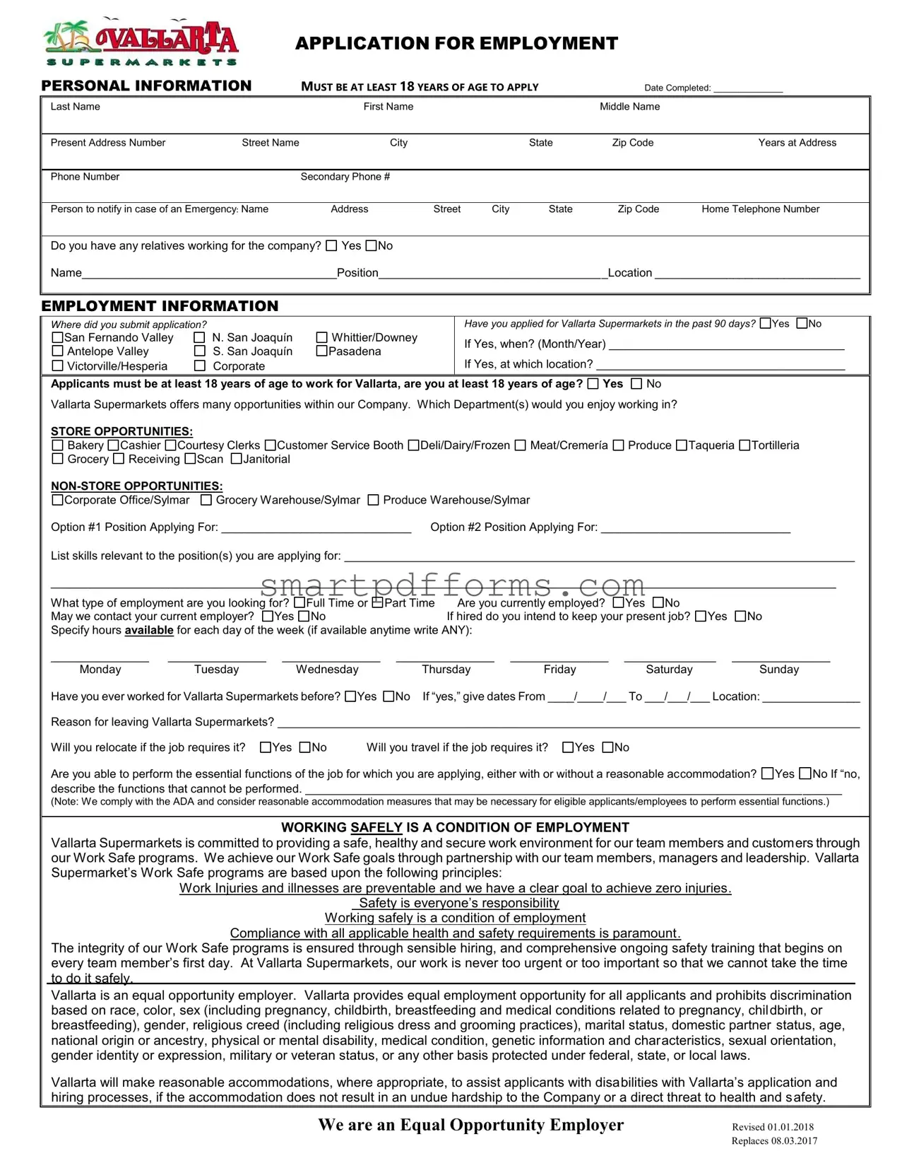 Blank Vallarta Market Job Application PDF Template
