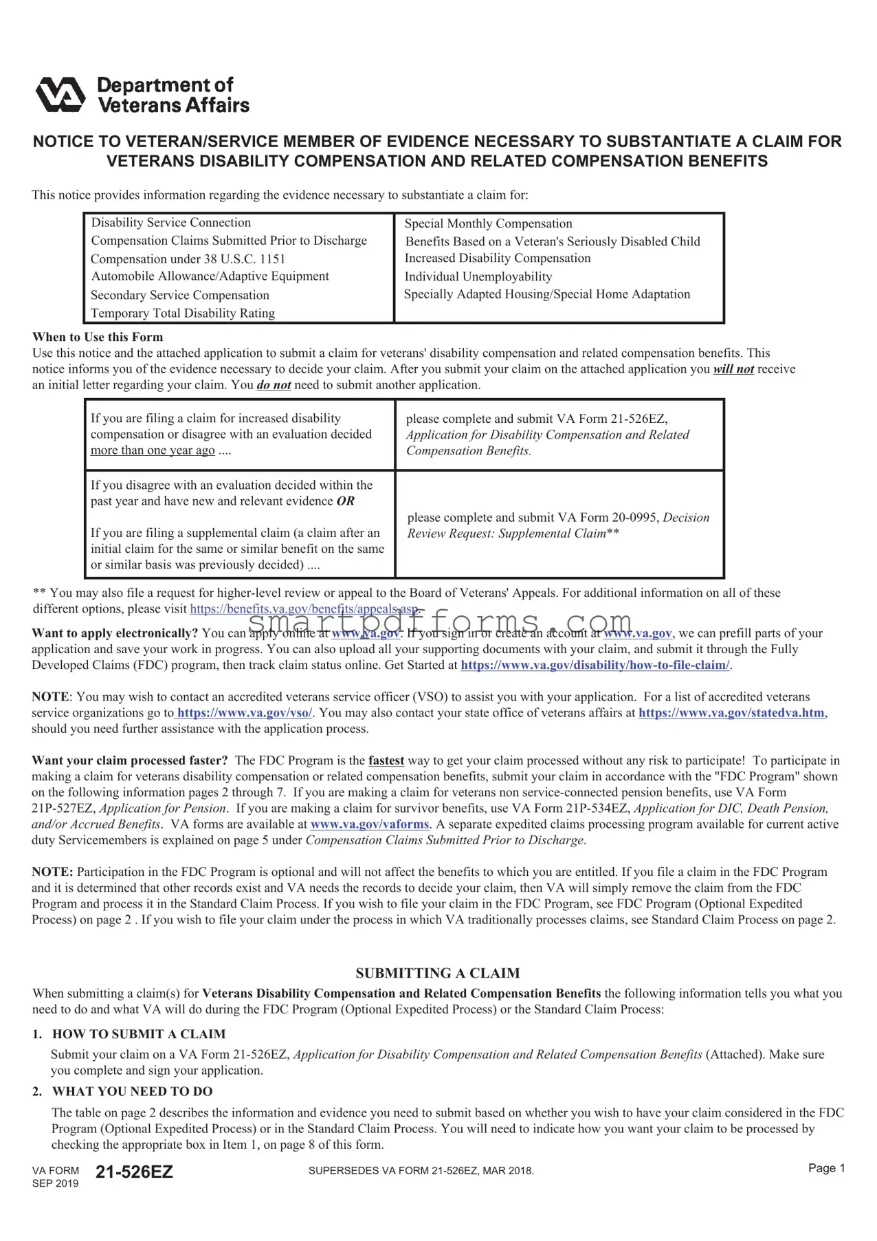 Blank VBA VA 21-526EZ PDF Template