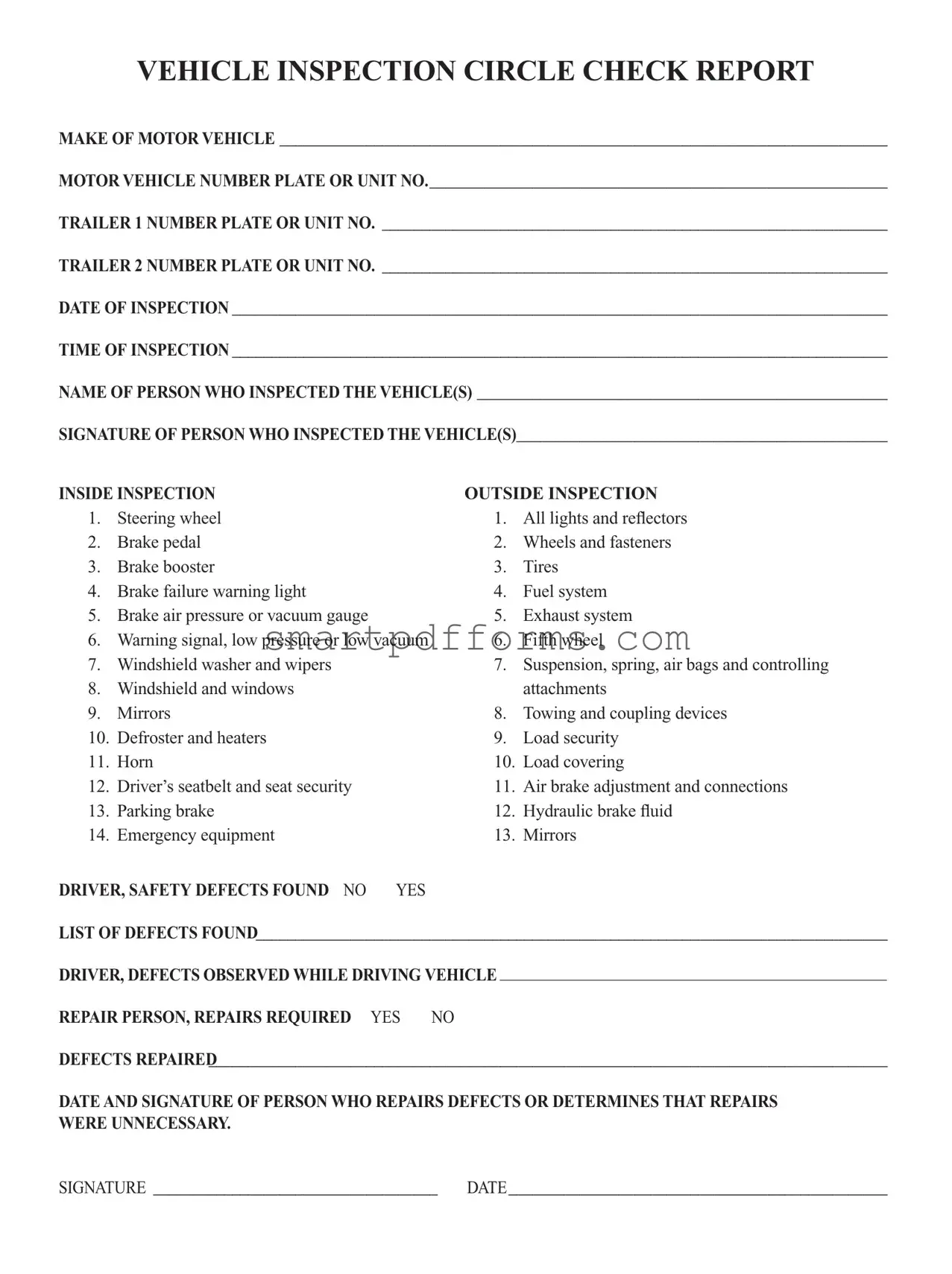Blank Vehicle Circle Check PDF Template