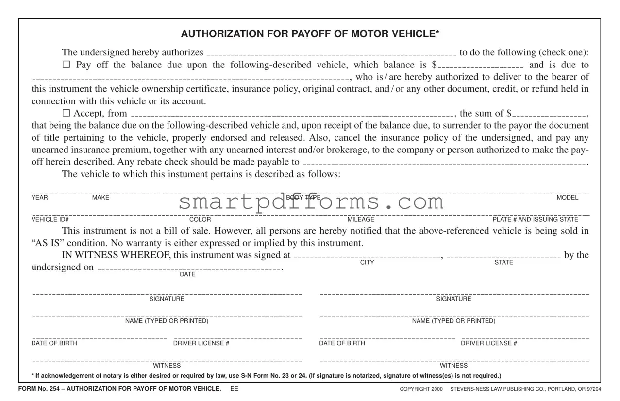 Blank Vehicle Payoff Authorization PDF Template