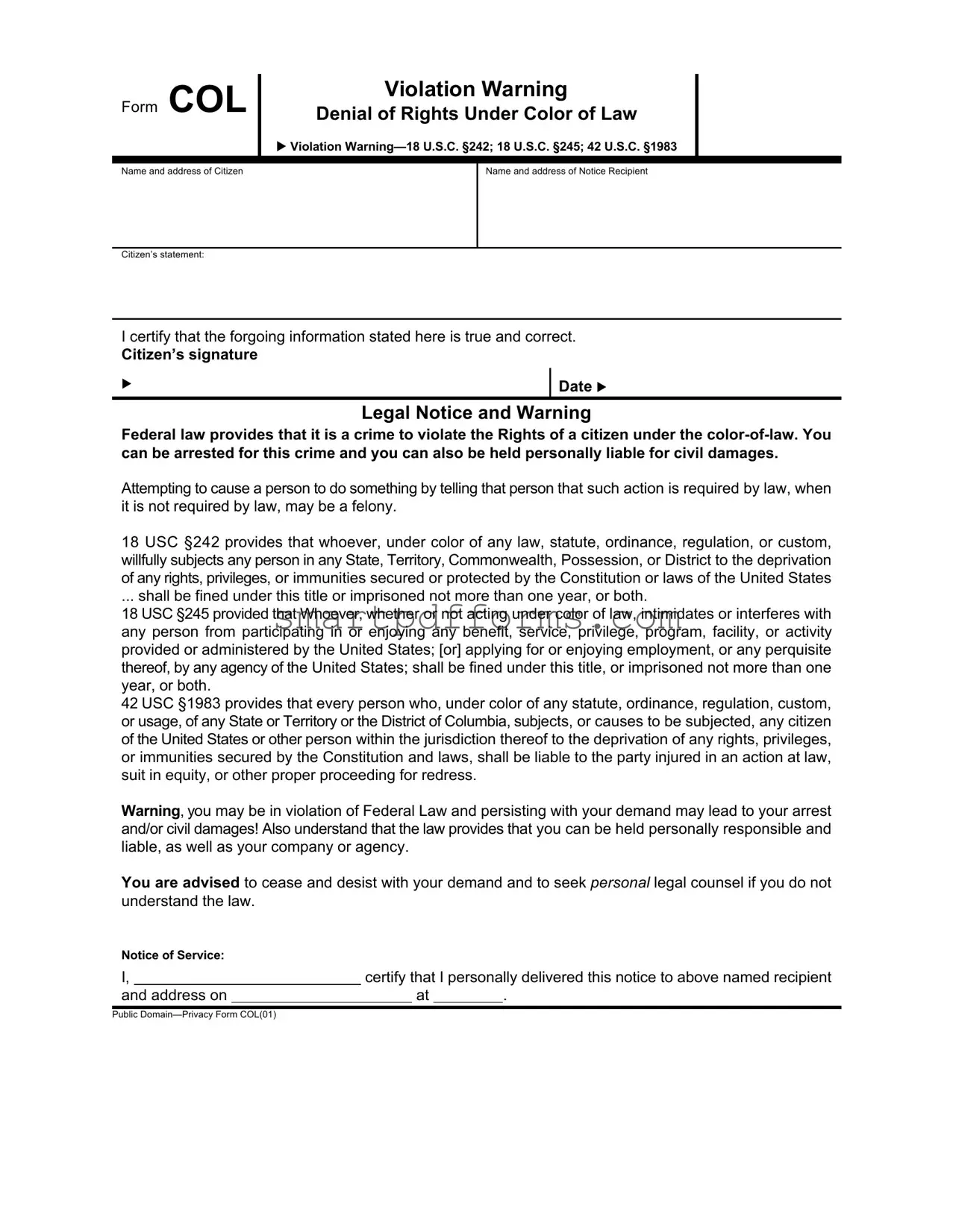 Blank Violation Warning PDF Template