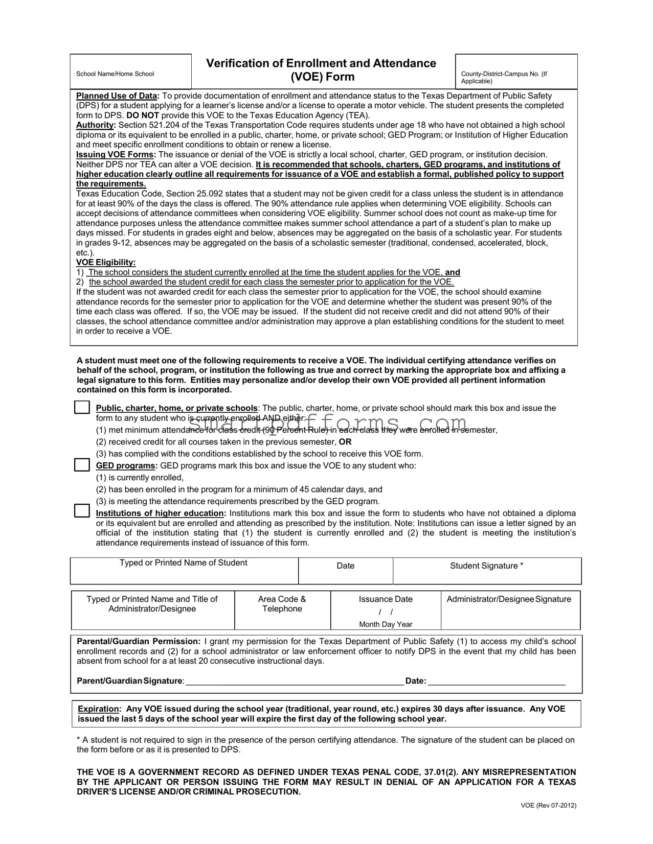 Blank Voe PDF Template