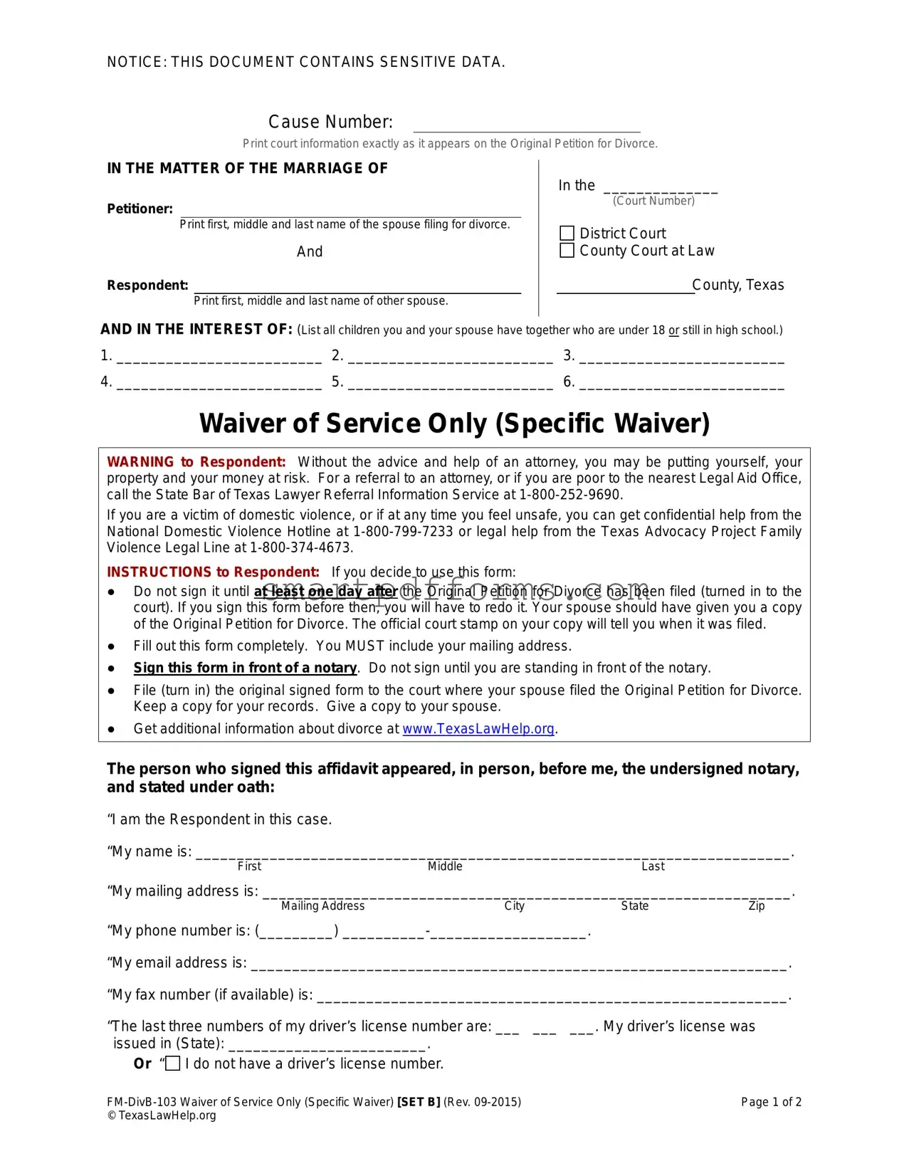 Blank Waiver Service PDF Template