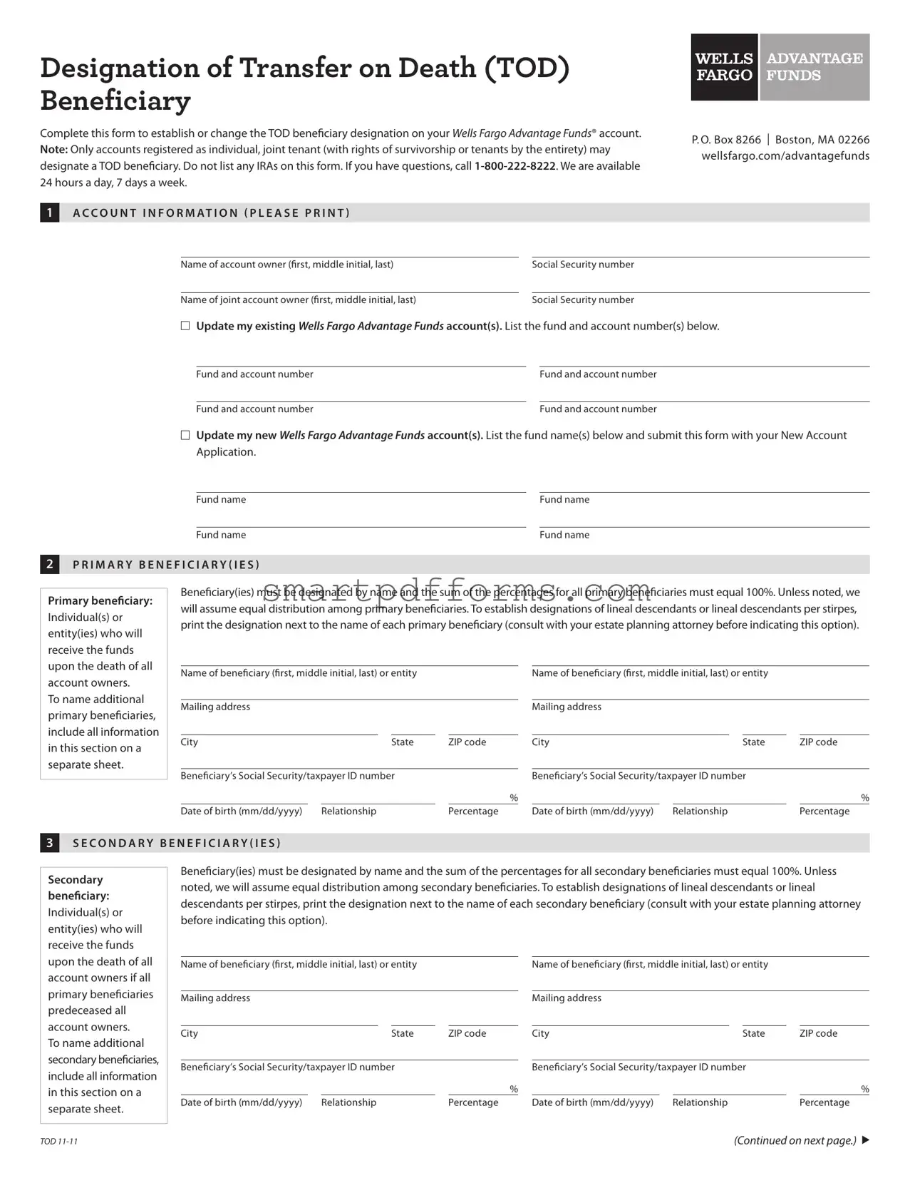 Blank Wells Fargo Checking Beneficiary PDF Template
