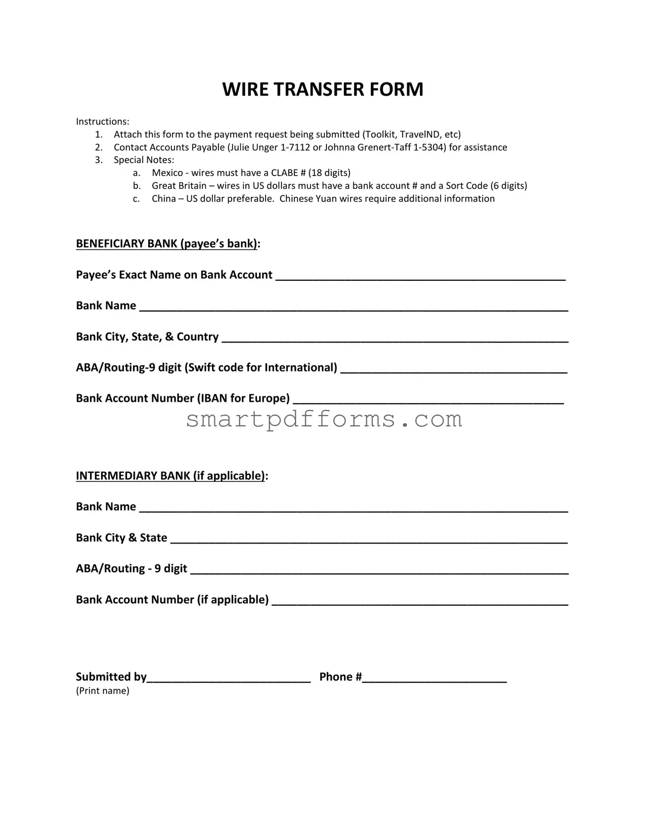 Blank Wire Transfer PDF Template