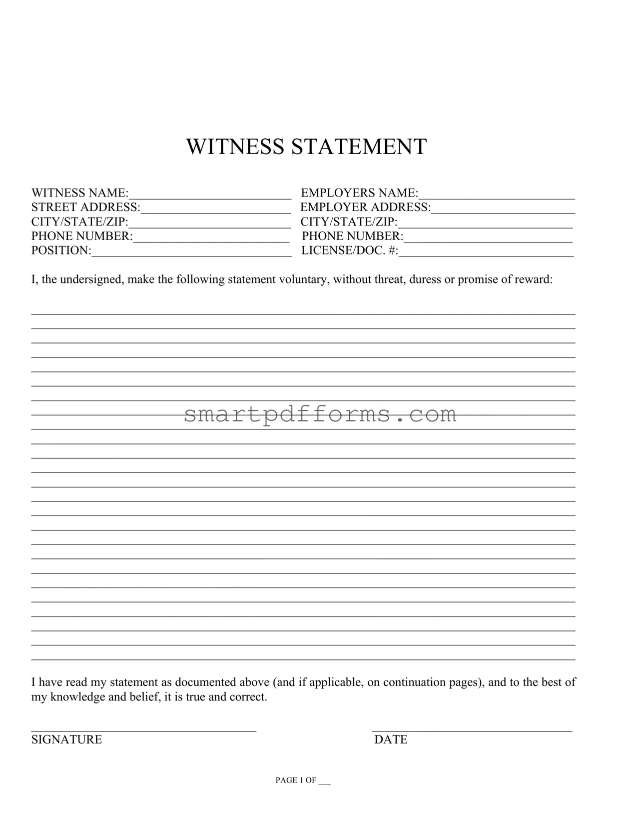 Blank Witness Statement PDF Template