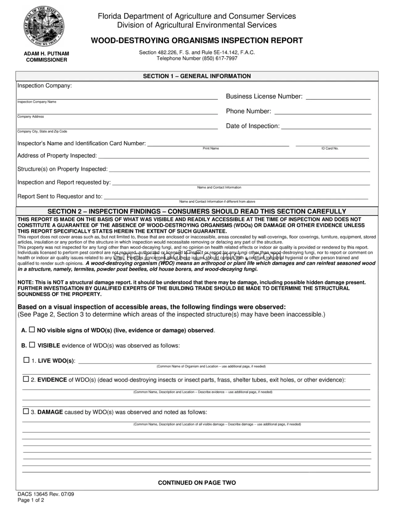 Blank Wood Destroying Report PDF Template