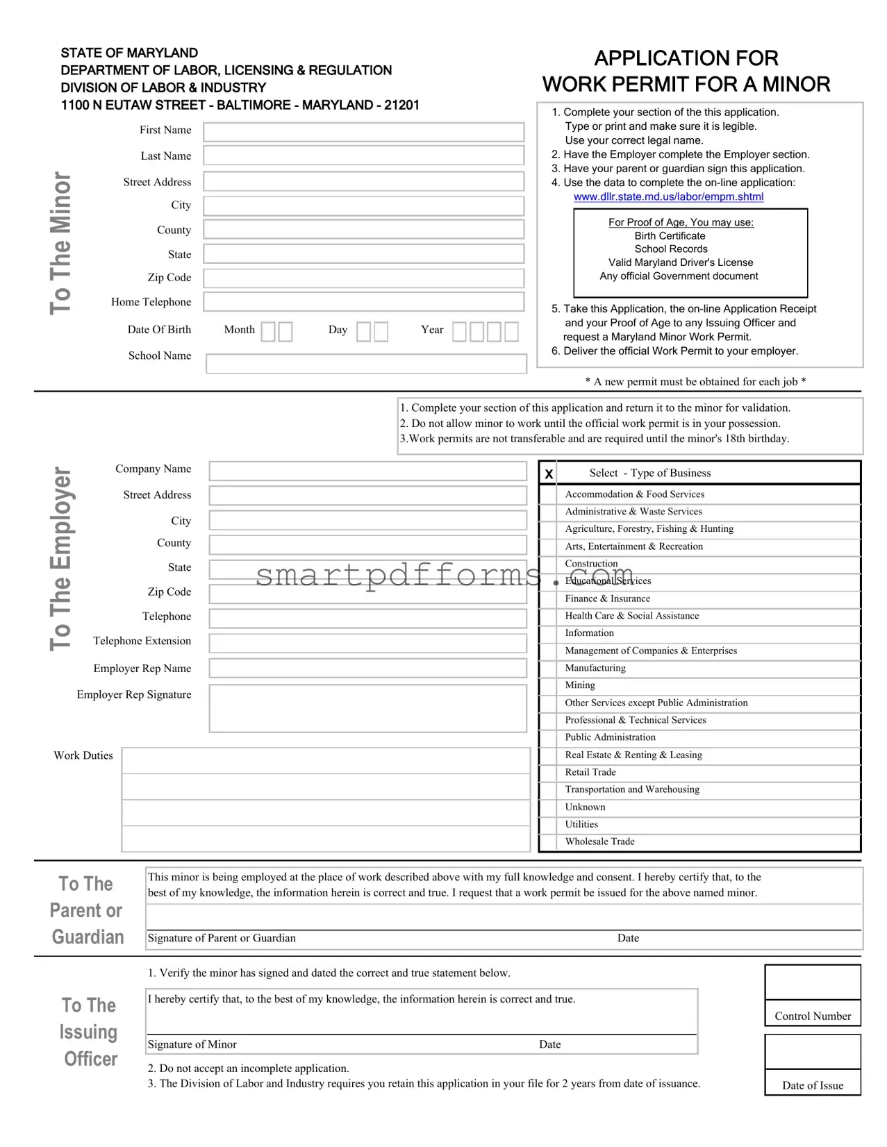 Blank Workers Permit Maryland PDF Template