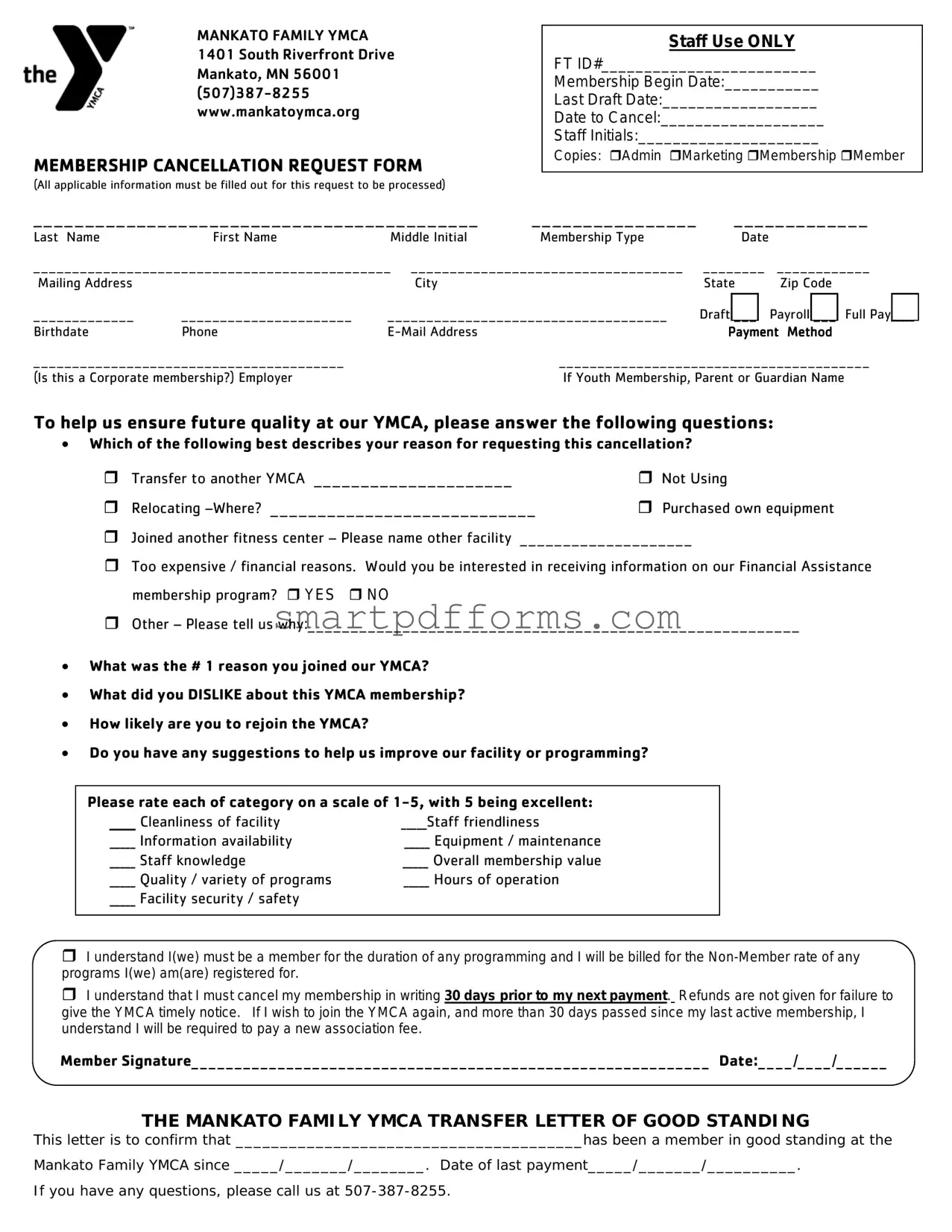 Blank Ymca Member Cancellation Letter PDF Template